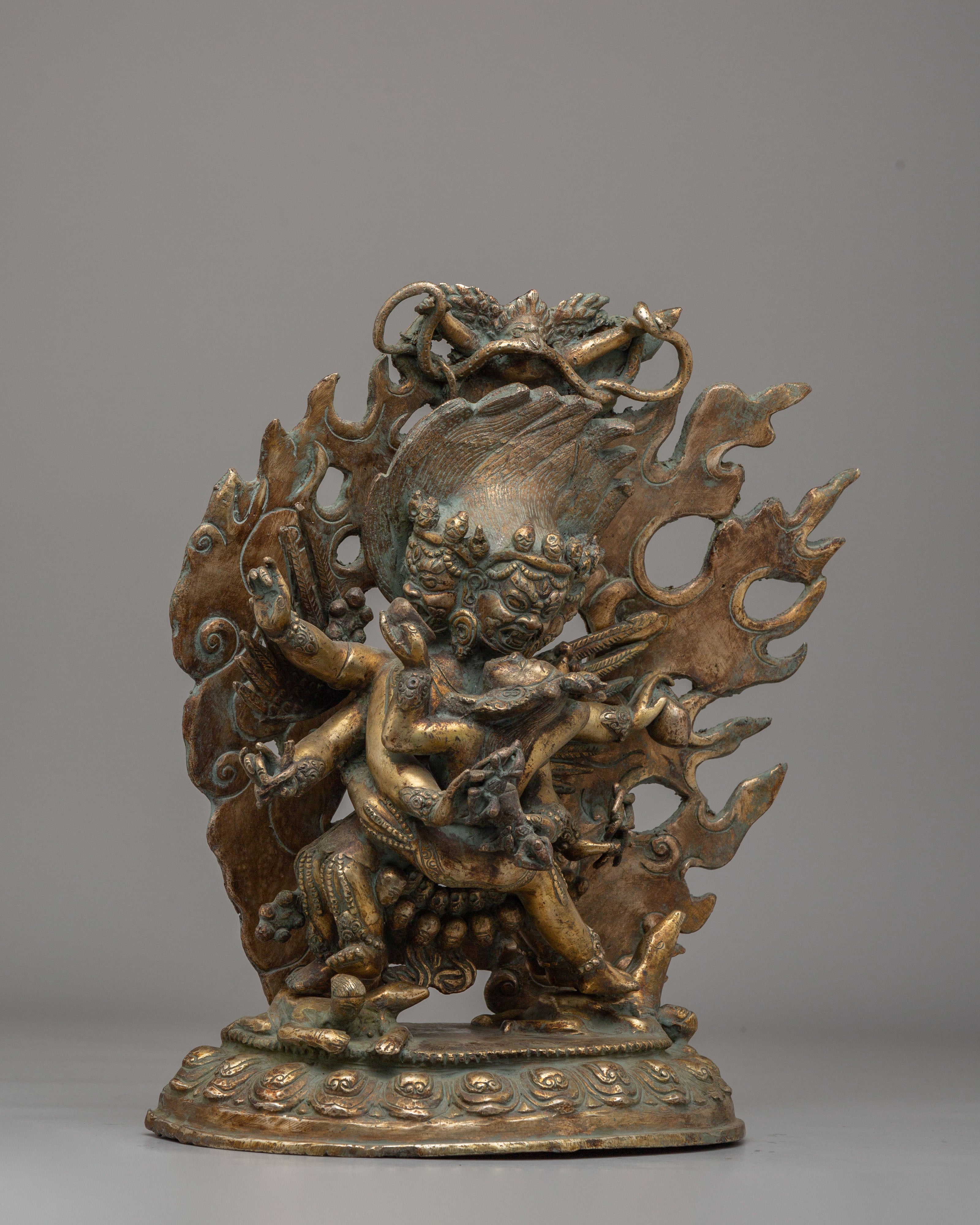 Mahakala With Consort Statue | Tibetan Protector Deity Statue