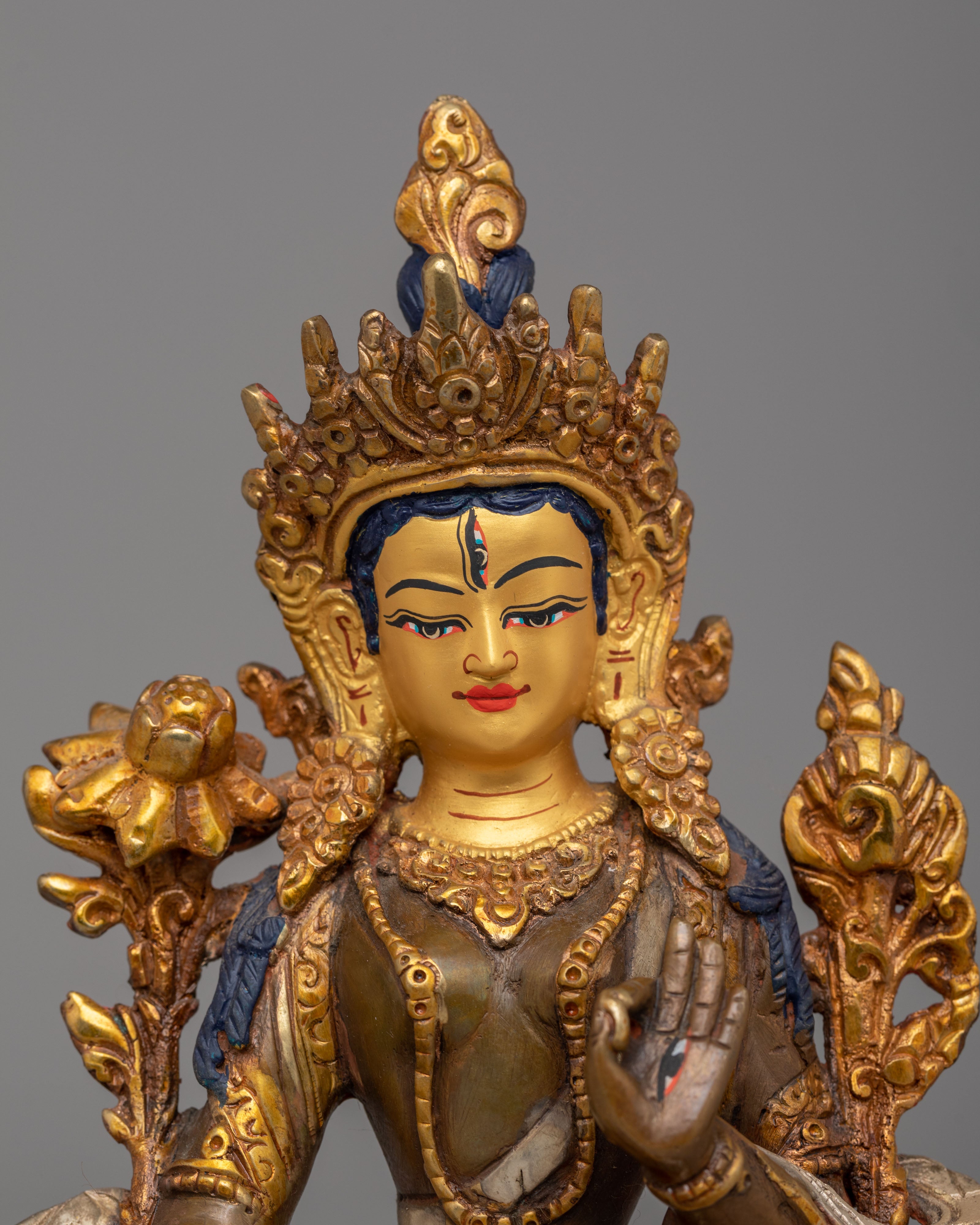 Himalayan White Tara Statue for Altar | Oxidized Copper Body