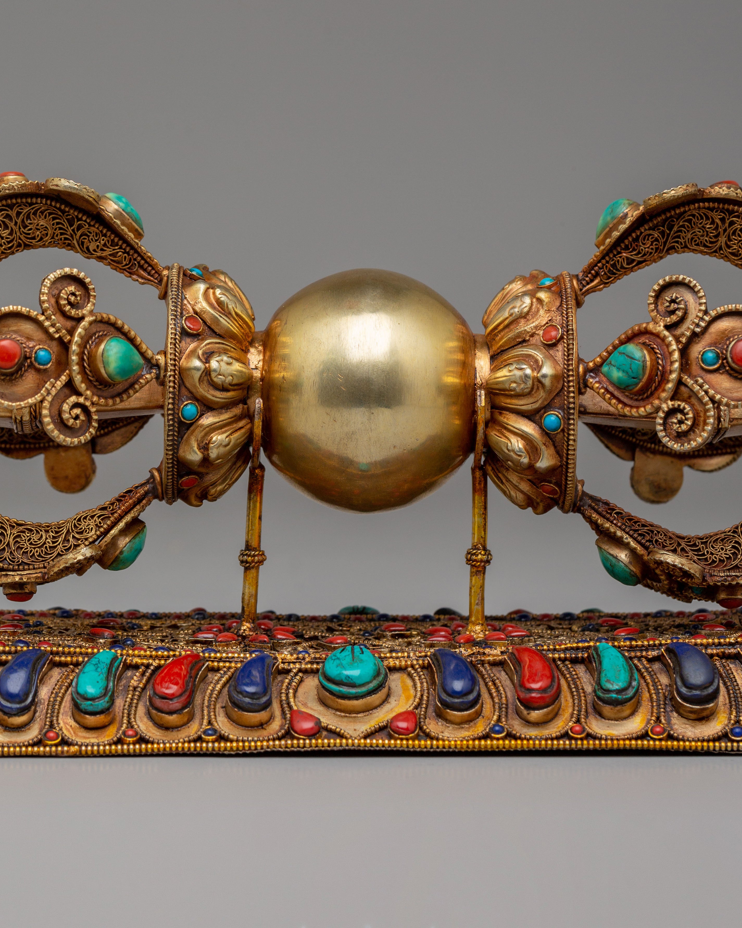 Buddhist Ritual Vajra With Stand | Copper Gemstone Dorje