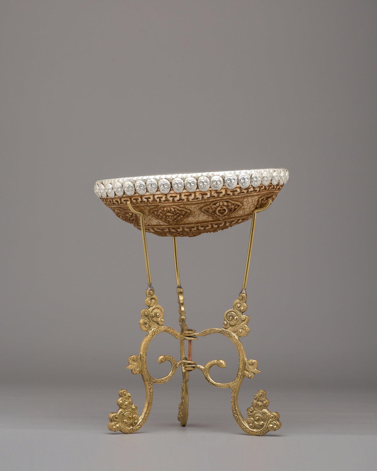 Buddhist Skull Cup with Stand | Kapala Ritual Tool for Spiritual Ceremonies