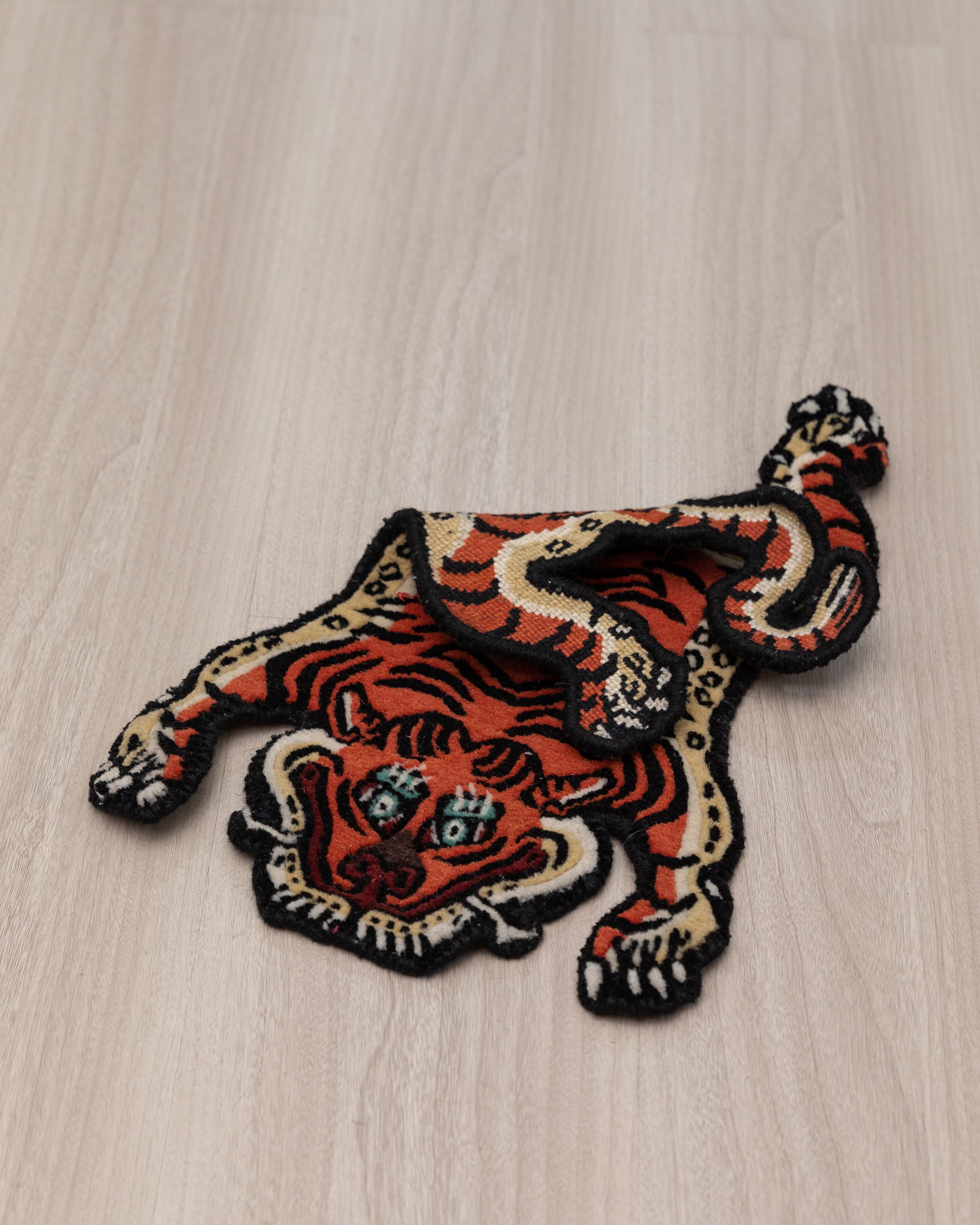 Handwoven Wool Tiger Rug | Himalayan Meditation Carpet