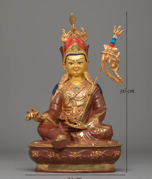 Guru Rinpoche Bodhisattva Sculpture | Fire Gold-Coated with Coral & Turquoise