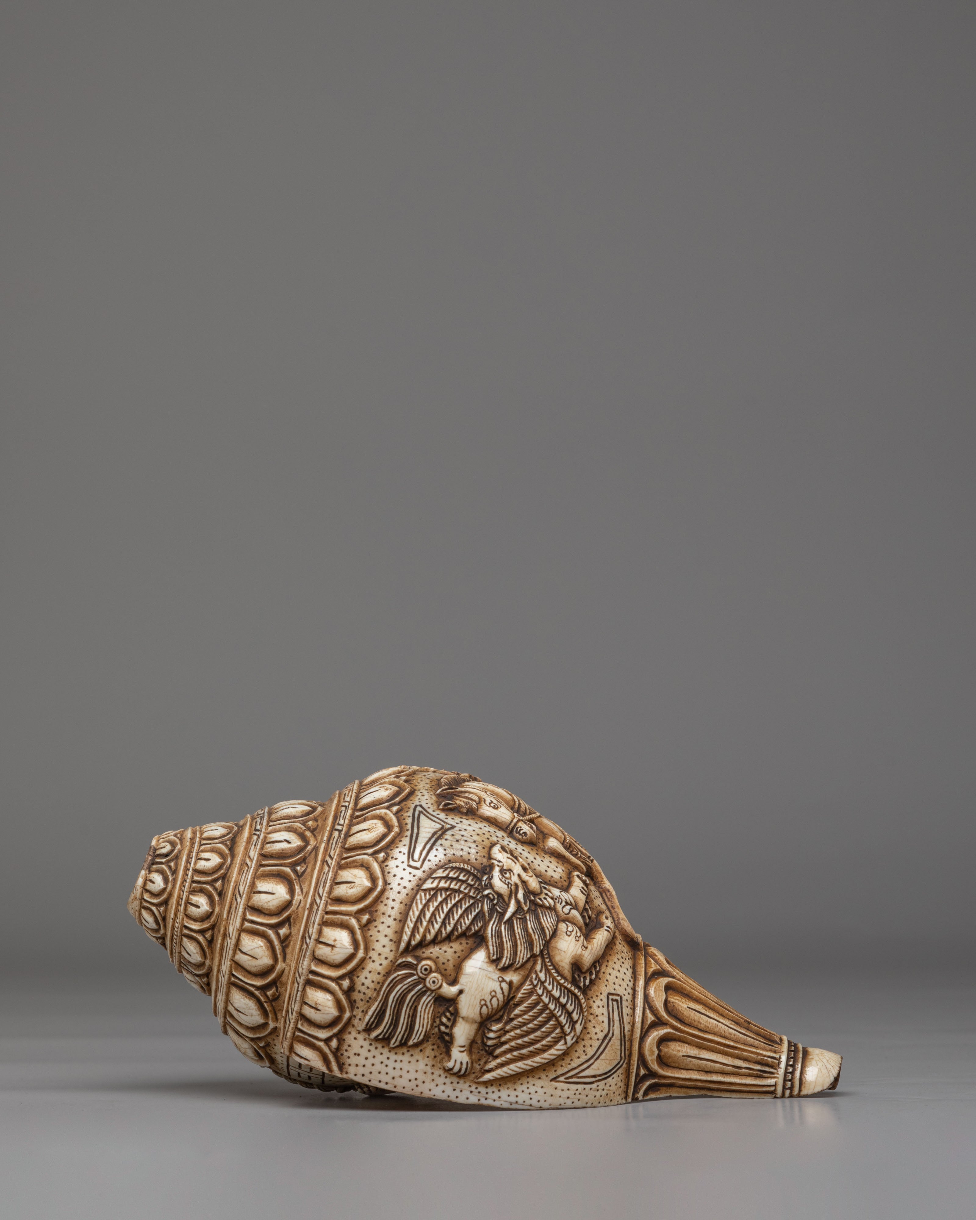 Handcarved Ritual Conch | Sacred Buddhist Artifact