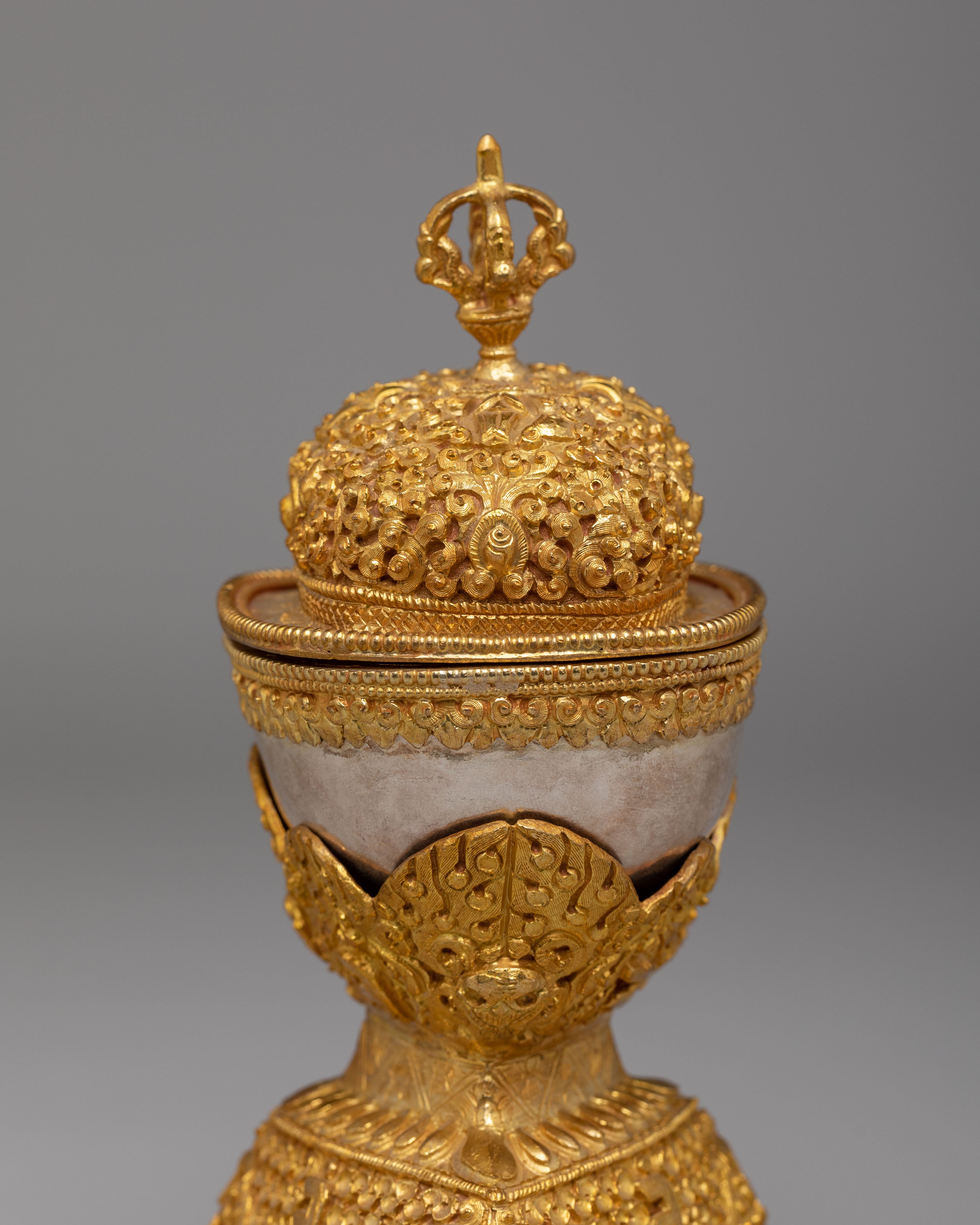 Spiritual Handcrafted Ritual Kapala Set | Gold & Silver Plated Tibetan Vessels