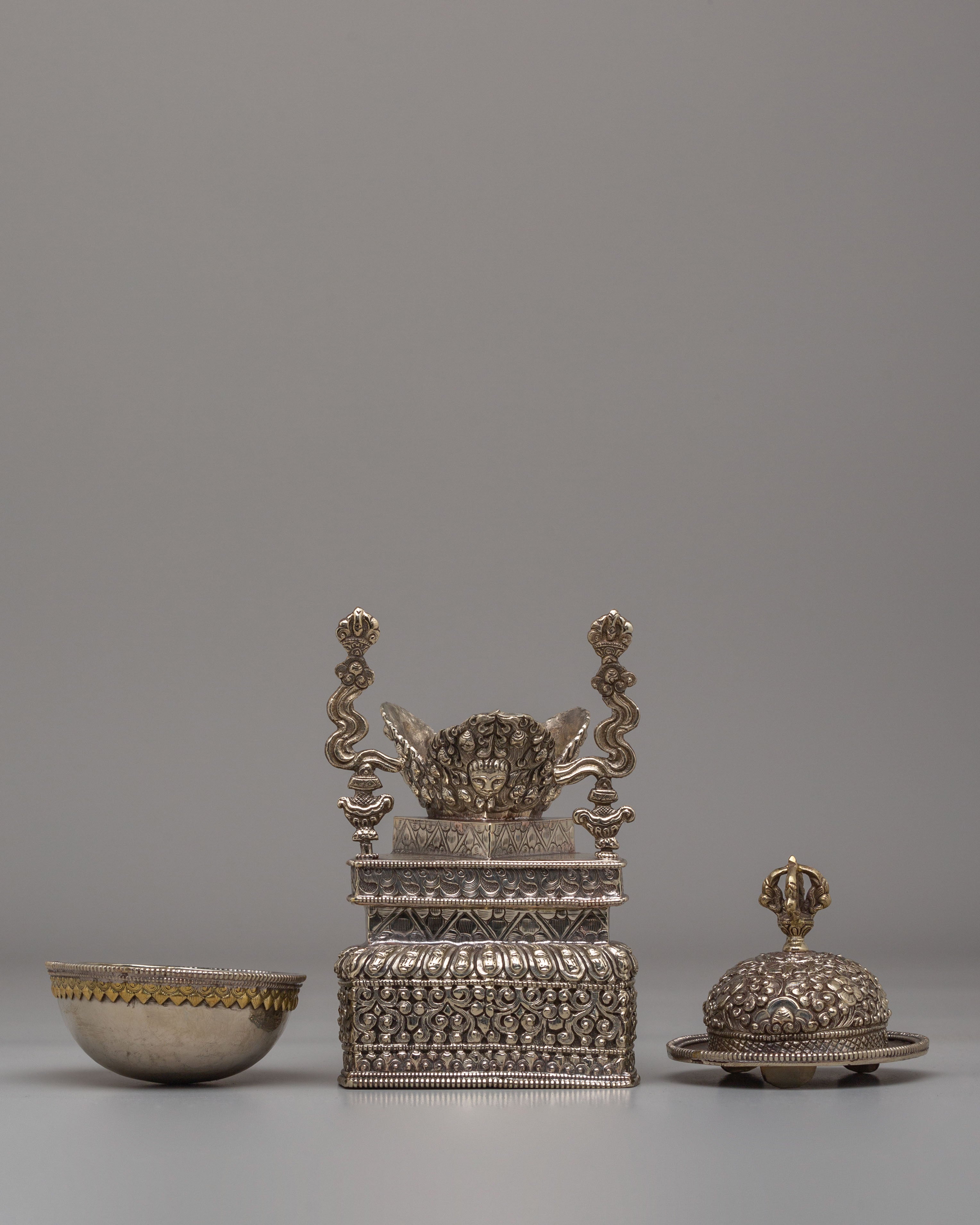 Spiritual Kapala Ritual Tool | White Metal Tibetan Skull Cup