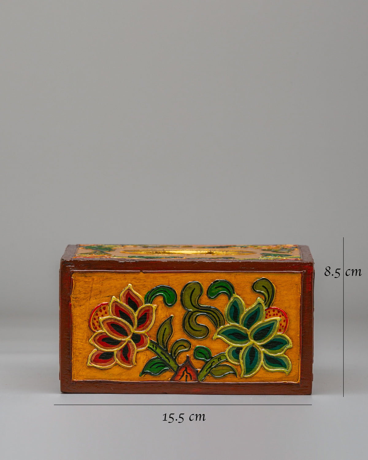 Tibetan Wooden Tissue Box | Handcrafted Floral Painted Tissue Holder