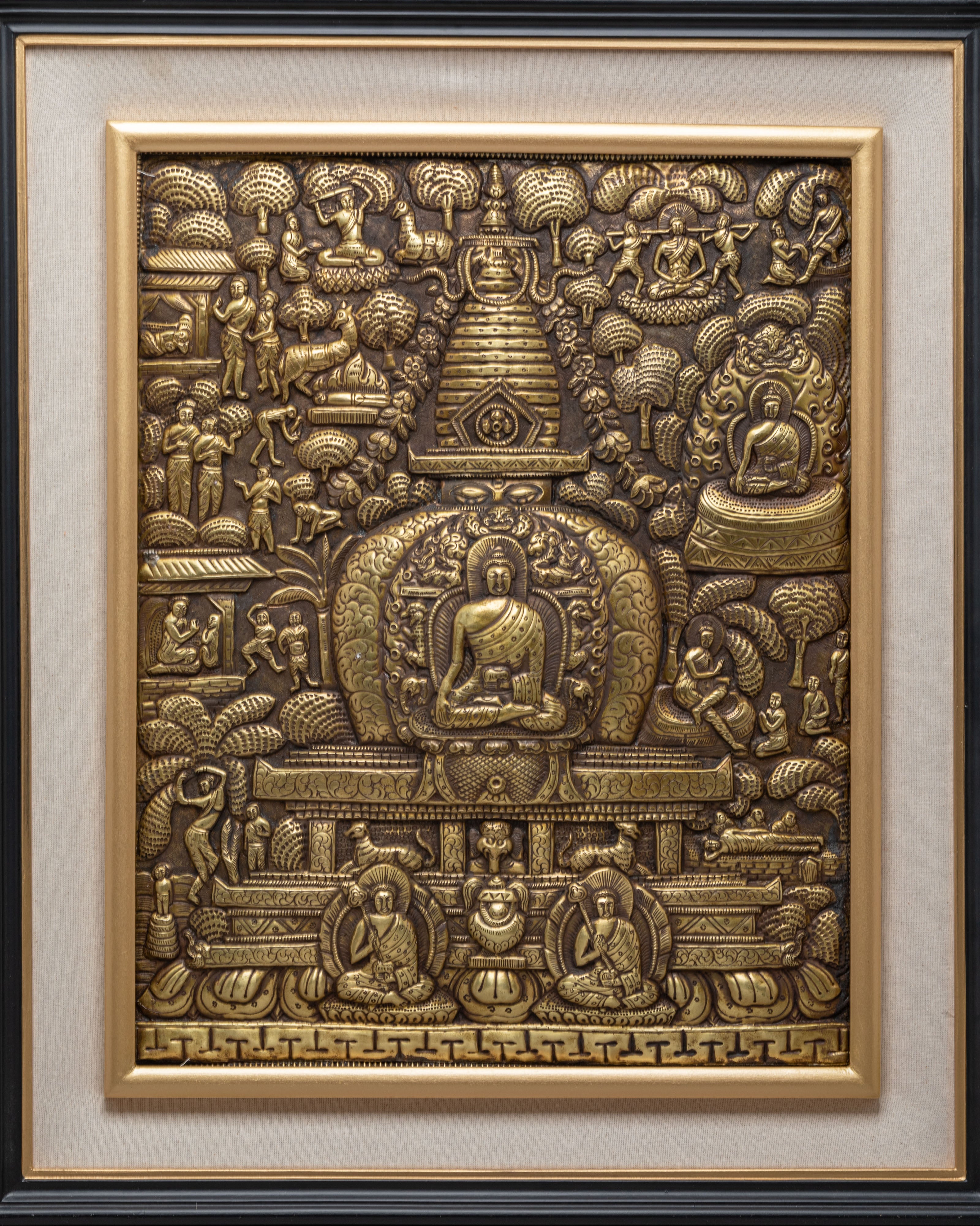 Handmade Buddha Life Story Wall Hanging | Brass Buddhist Artwork