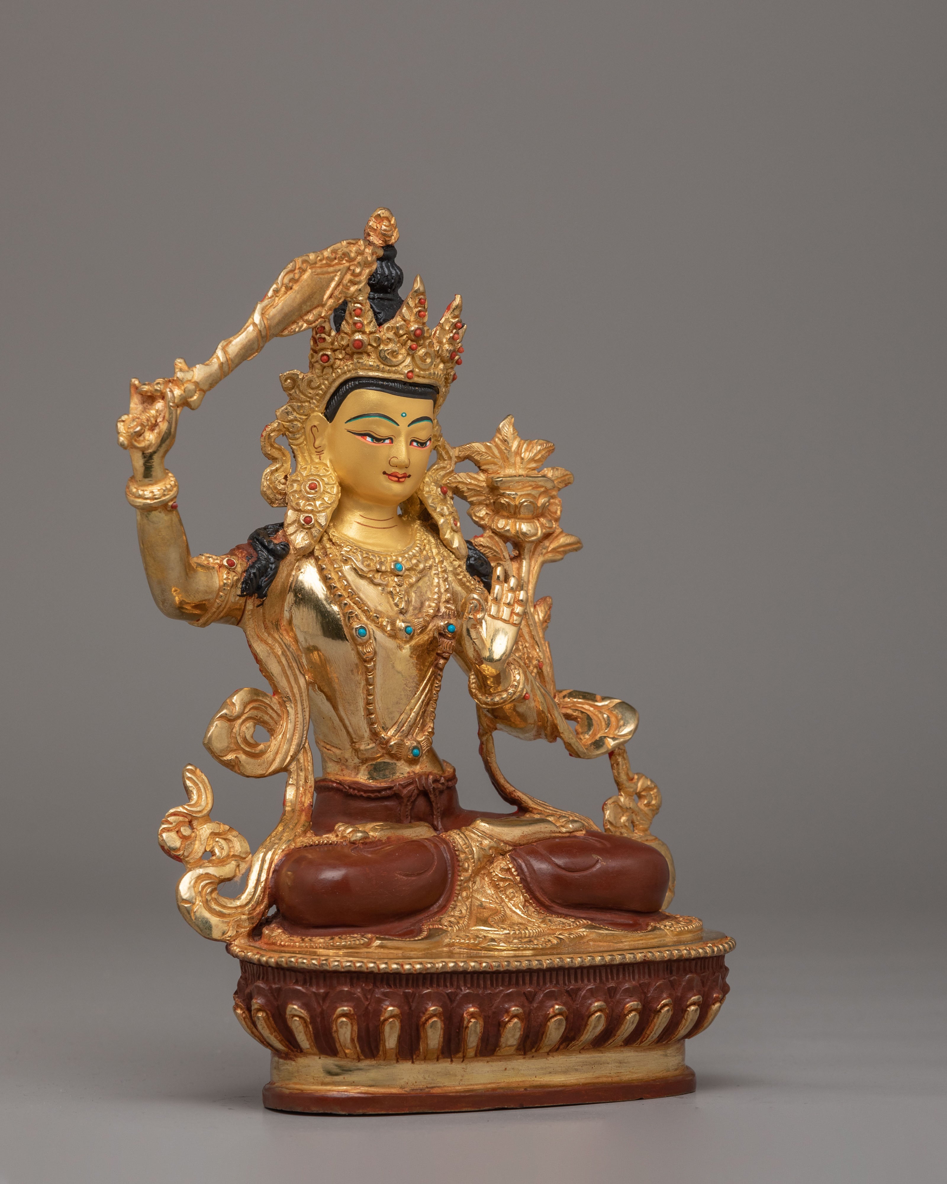 Buddhist Manjushri Statue for Knowledge | Handcrafted Tibetan Deity Figurine