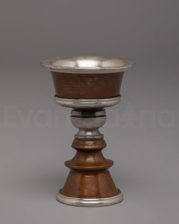 Handcrafted Oxidized Copper Butter Lamp for Offering with Silver Plating