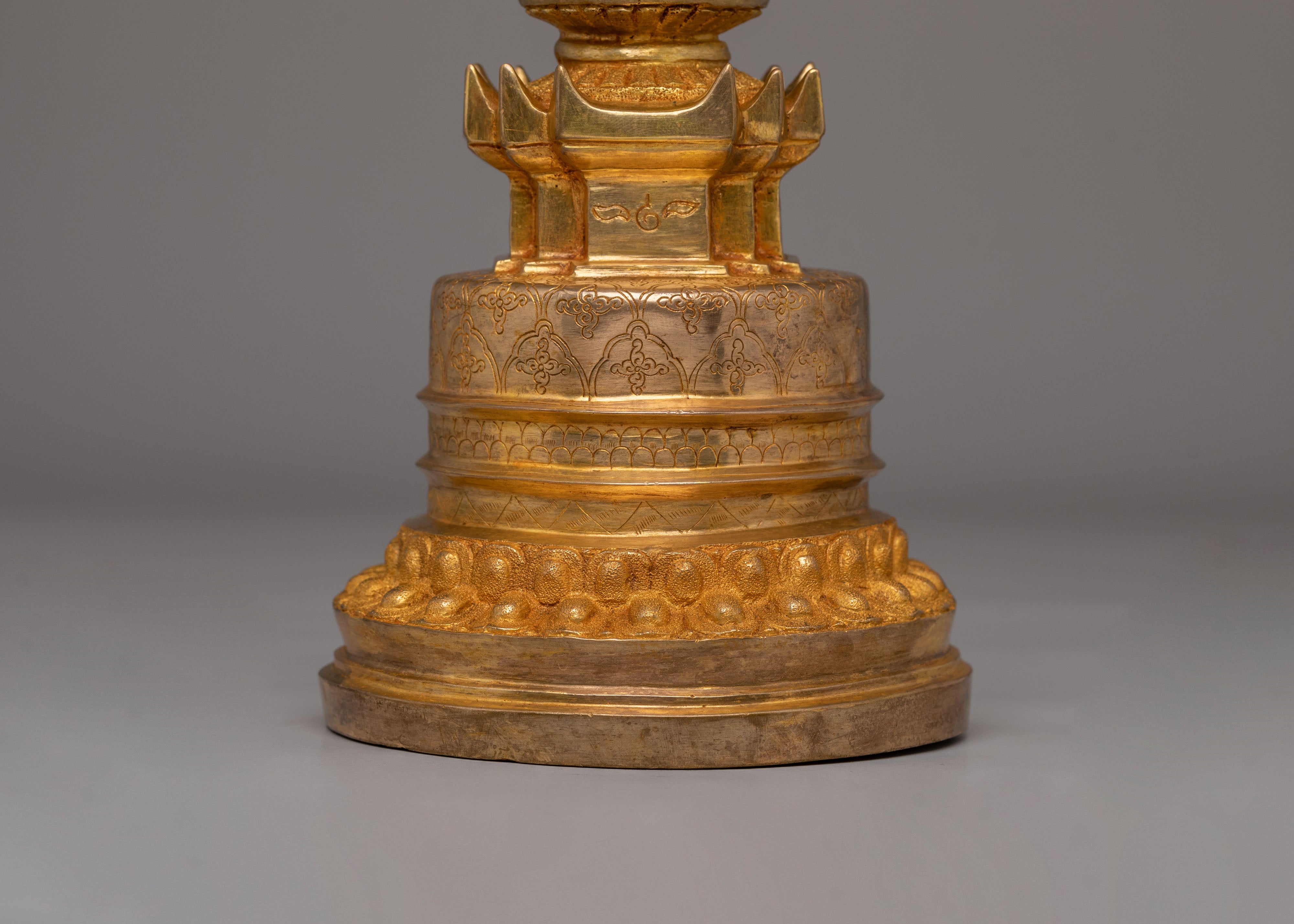Sacred Ritual Kadampa Stupa | Gold Plated Copper Stupa for Altar