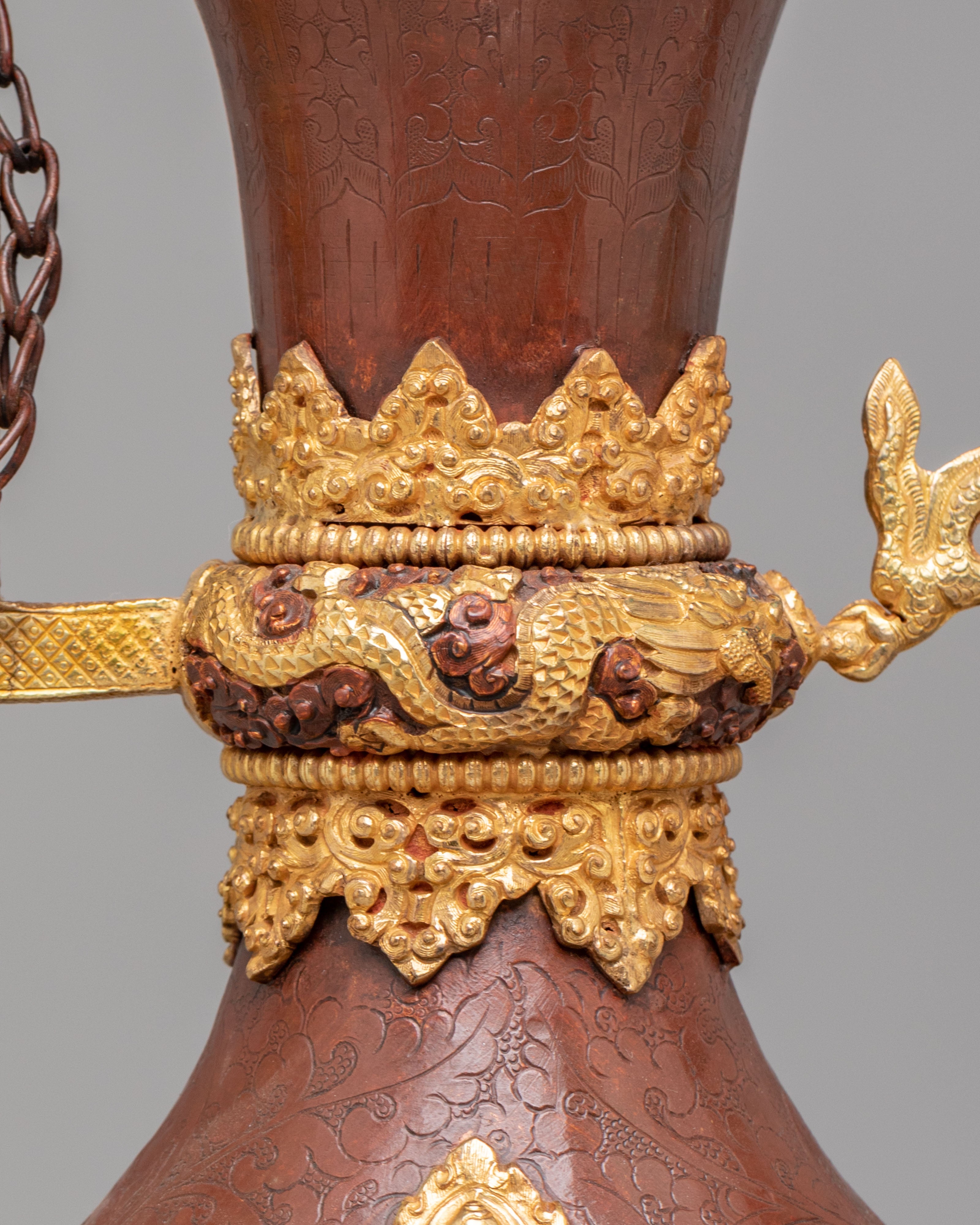 Sacred Ewer Ceremonial Vessel | Gold Plated Copper Himalayan Ritual Artwork