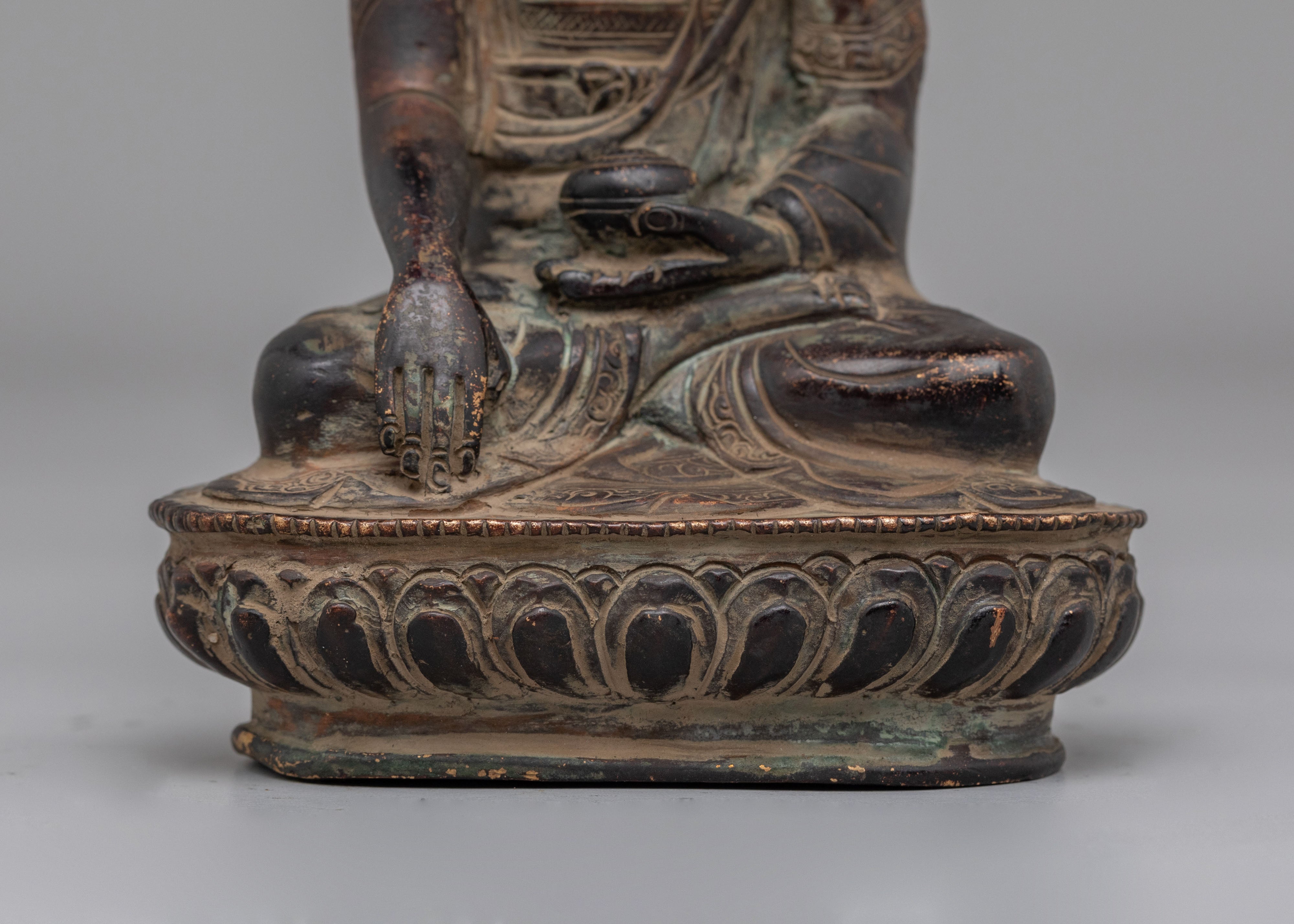 Handmade Crown Shakyamuni Buddha Statue | Oxidized Brass Crowned Buddha