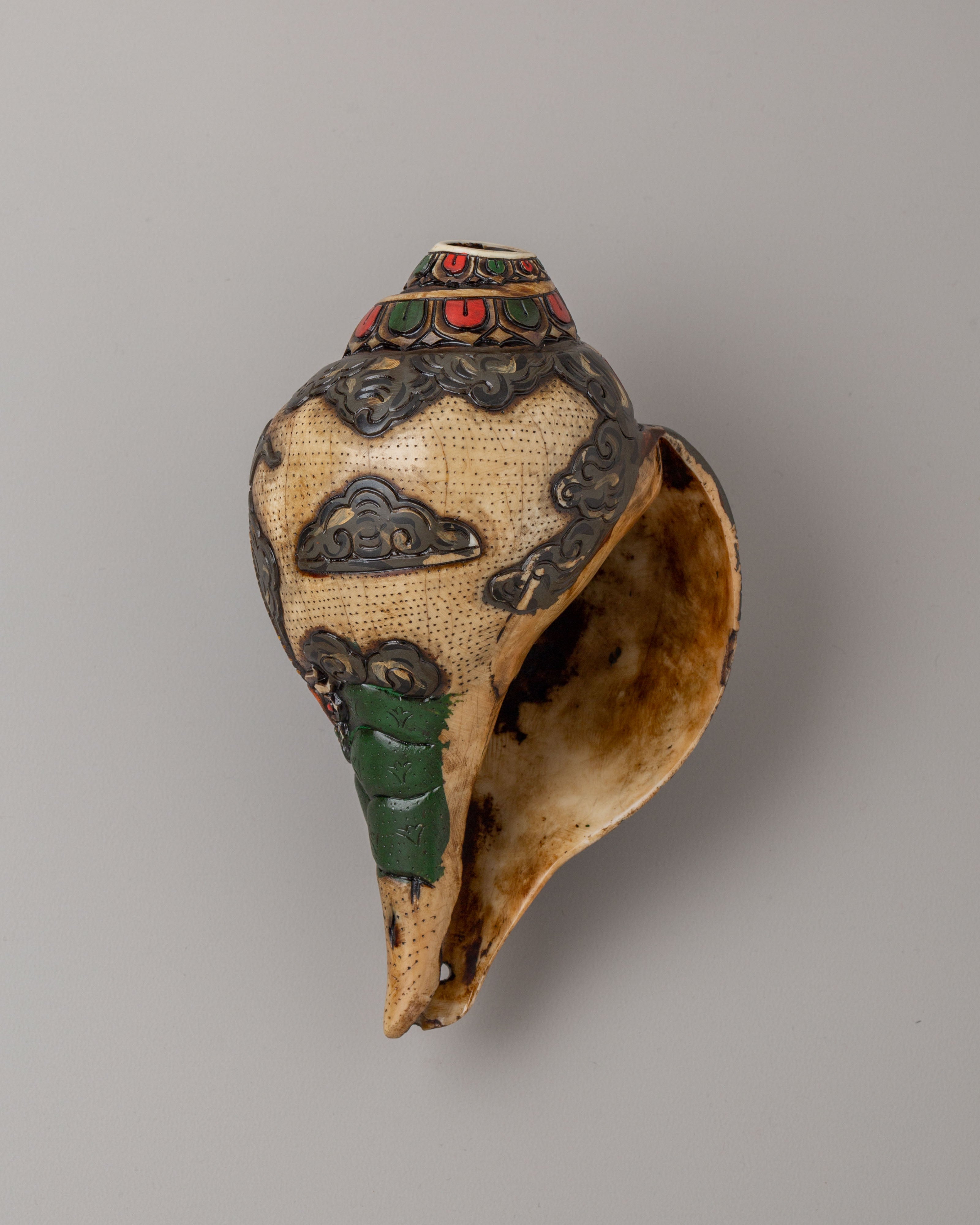 Vajradhara Carved Ritual Conch | Tibetan Buddhist Ritual Conch