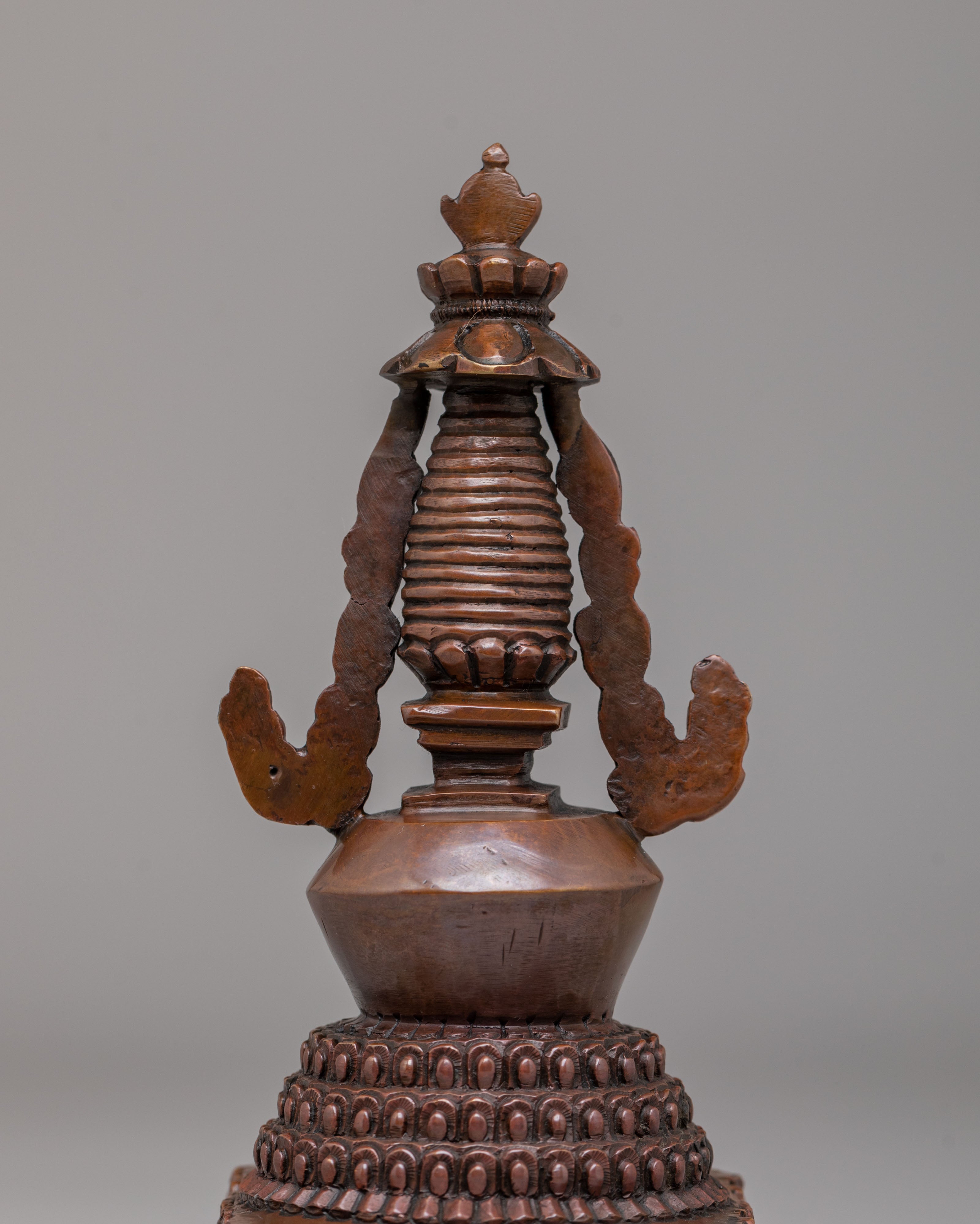 Traditional Lotus Blossom Stupa | Handcrafted Oxidized Copper Sacred Decor