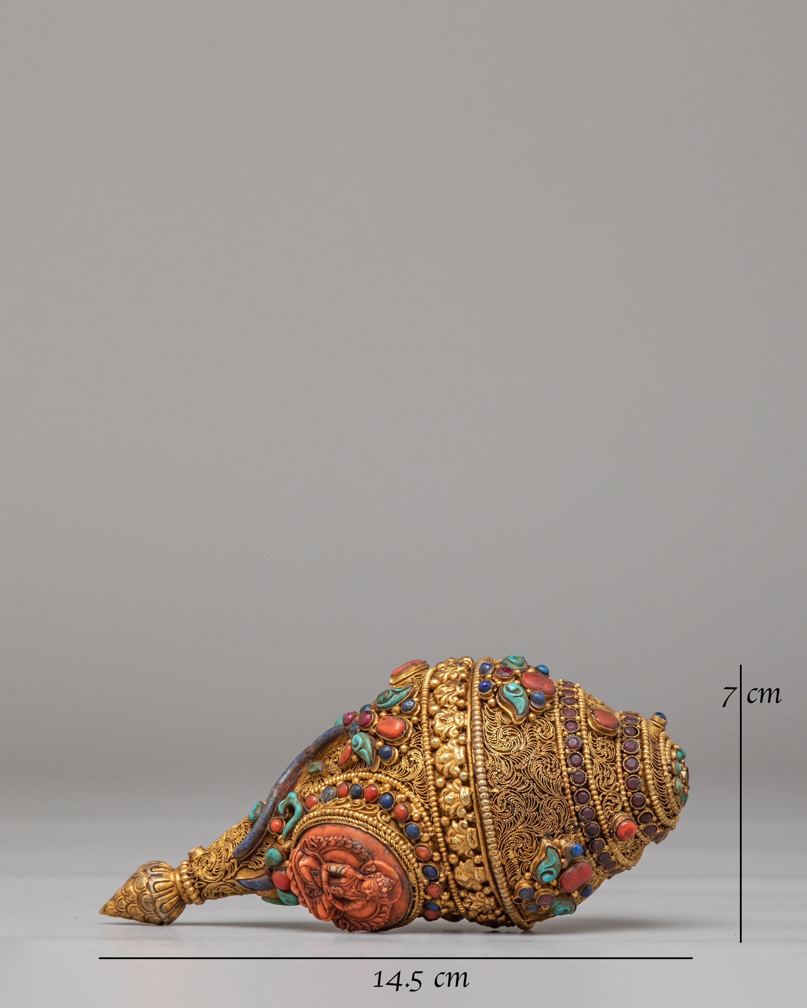 Deity Carved Conch | Amitayus Gold Gilded Tibetan Ritual Conch