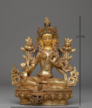 Handcrafted Green Tara Copper Statue with Spiritual Motifs