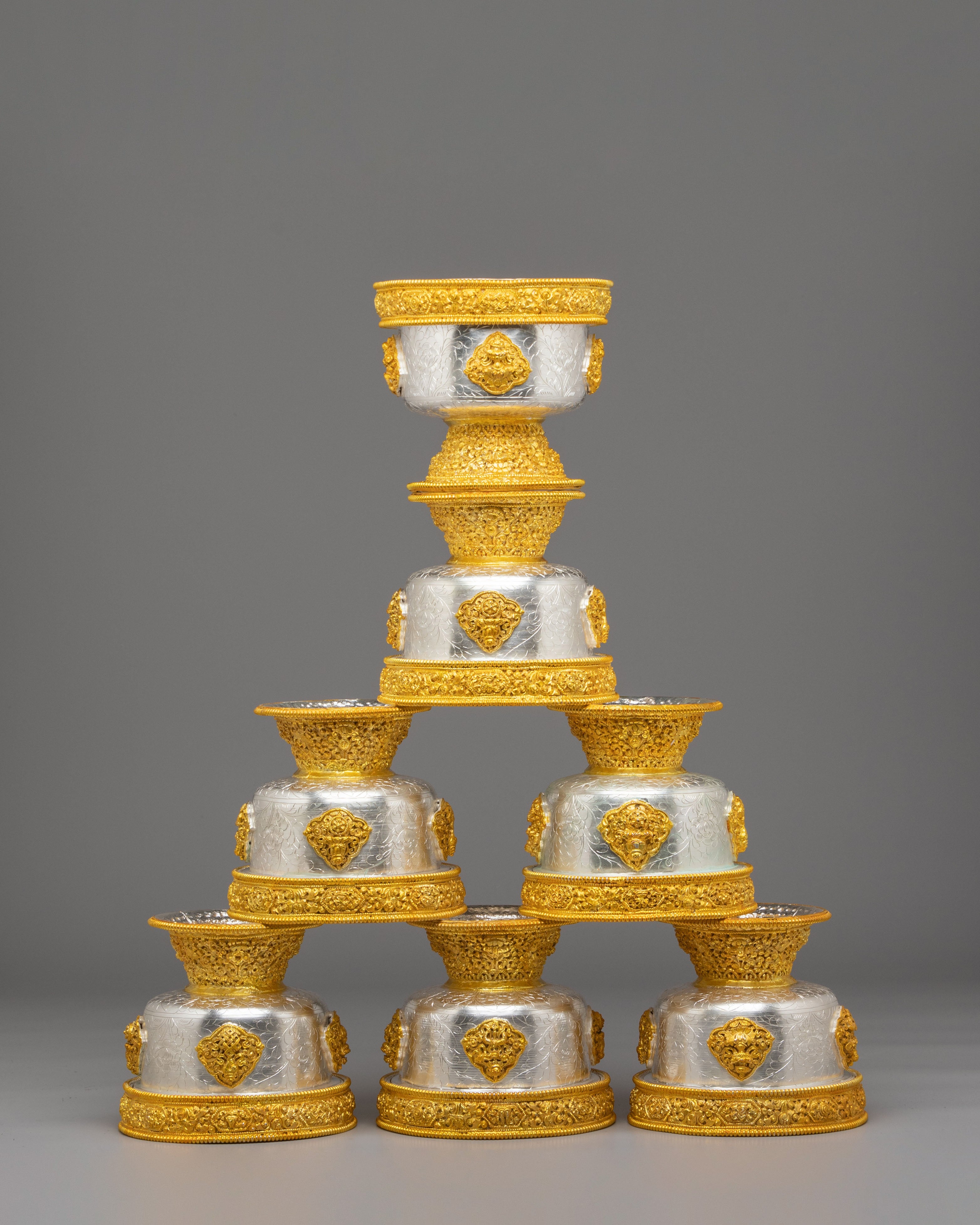 Sacred Buddhist Offering Bowls Set | Ritual Bowls for Meditation & Altar Use