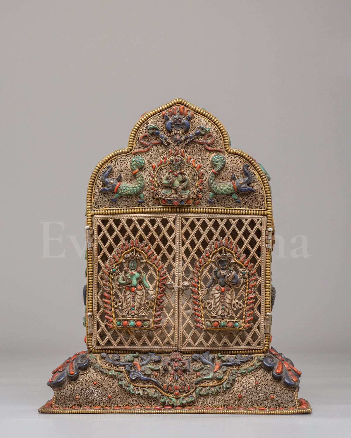 Buddhist Ghau Box with Deity Carvings