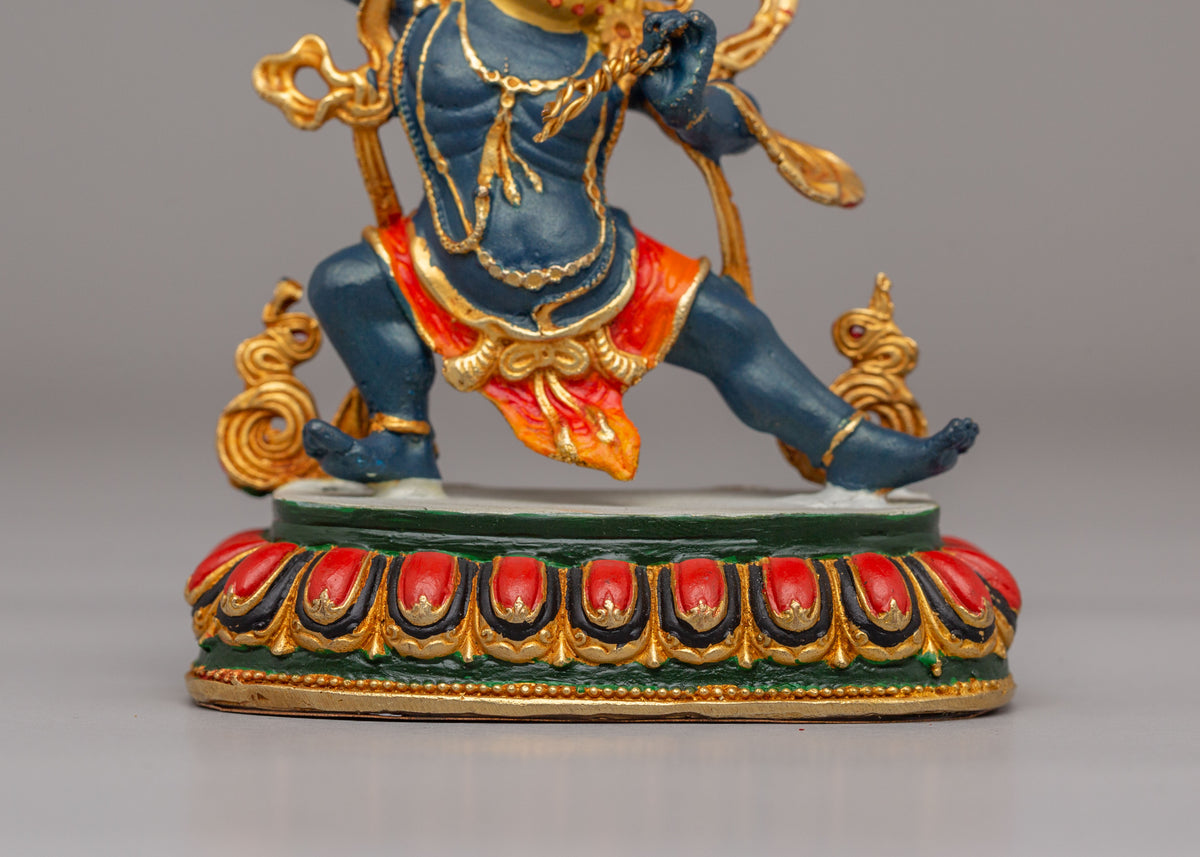 Tibetan Wrathful Vajrapani Sculpture | 24K Gold Plated Tibetan Protector