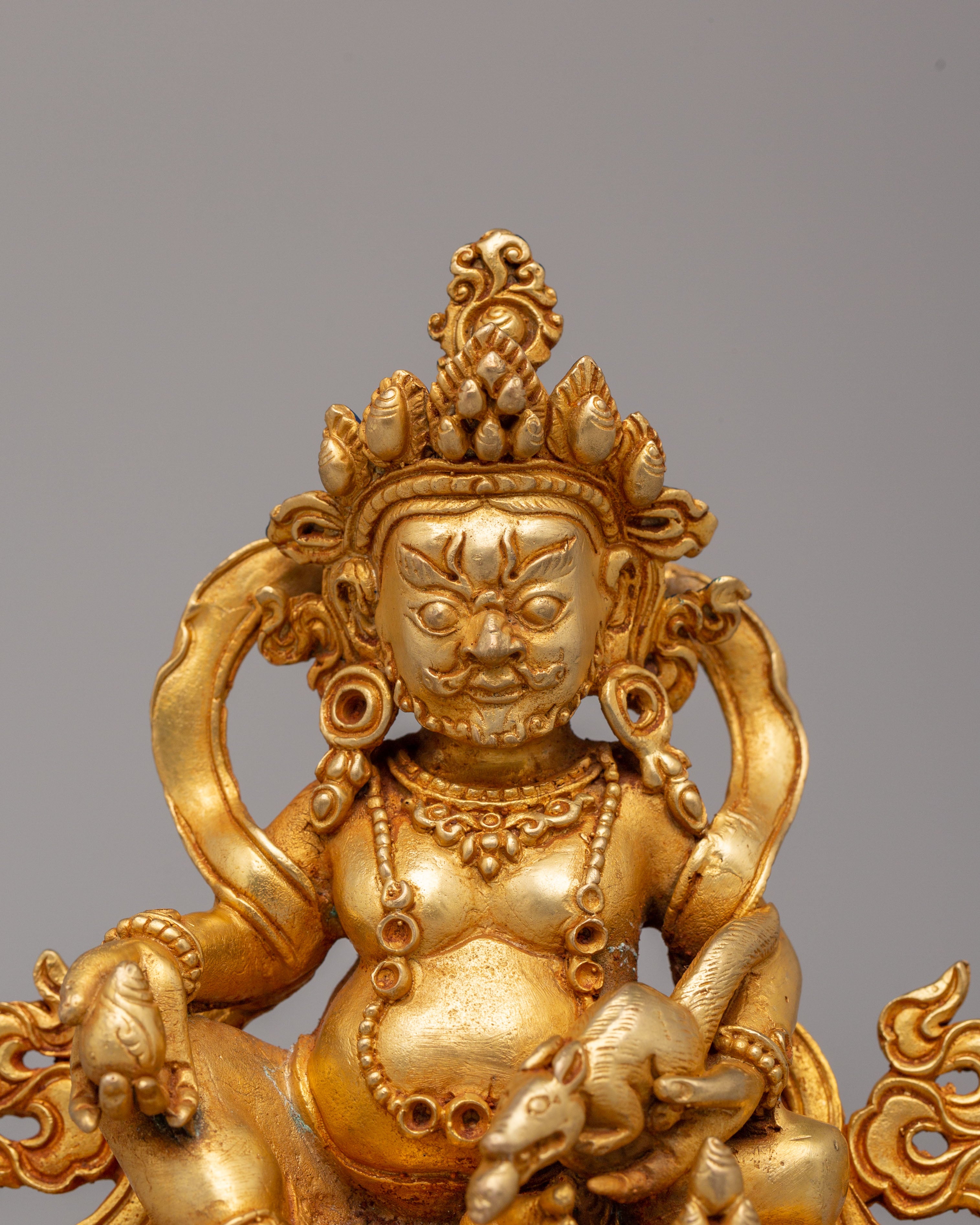 Traditional Dzambhala Deity Statue | Handcrafted Gold-Plated Copper Art