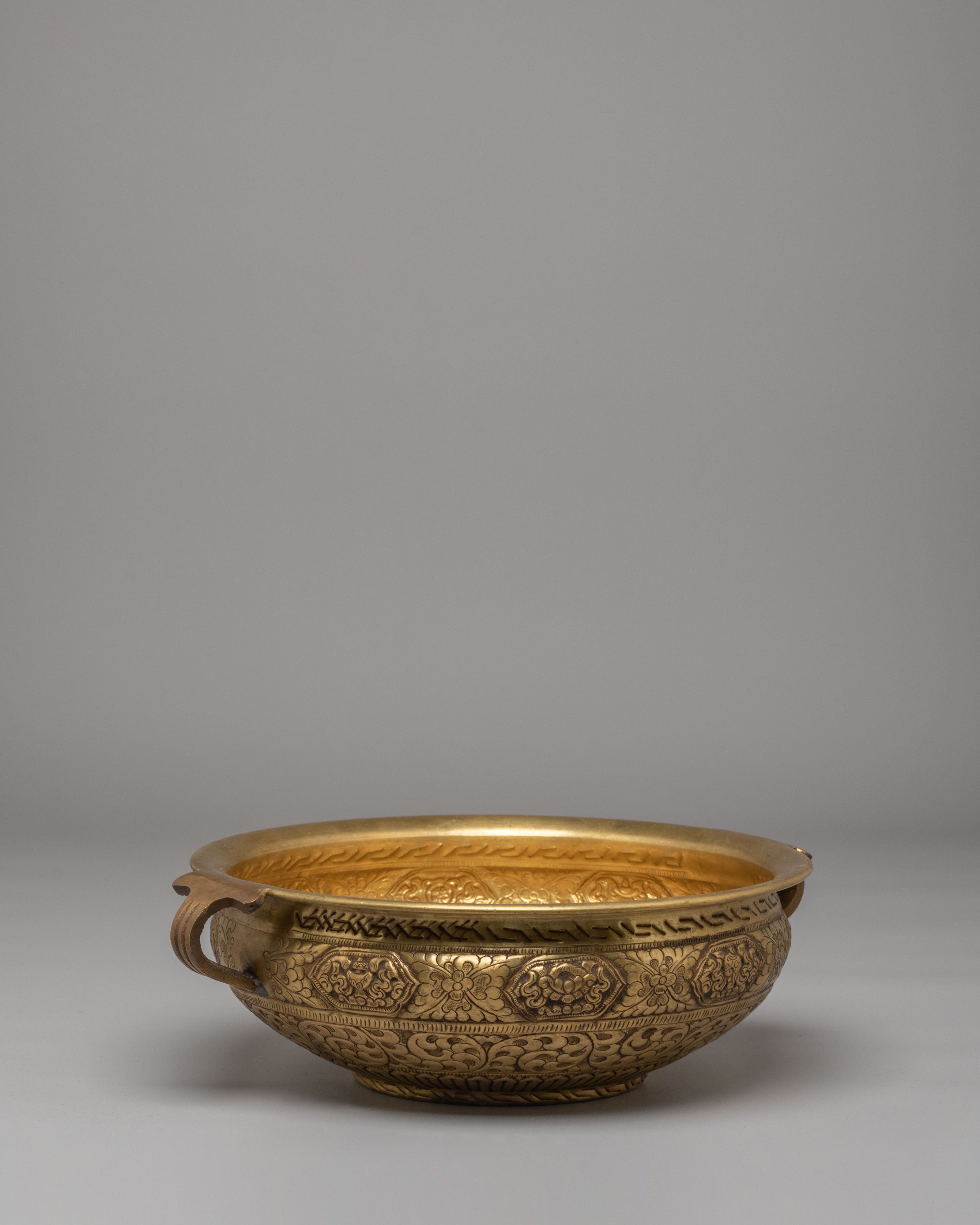 Himalayan Decorative Urli Bowl | Vessel with 8 Auspicious Symbols for Altars & Rituals