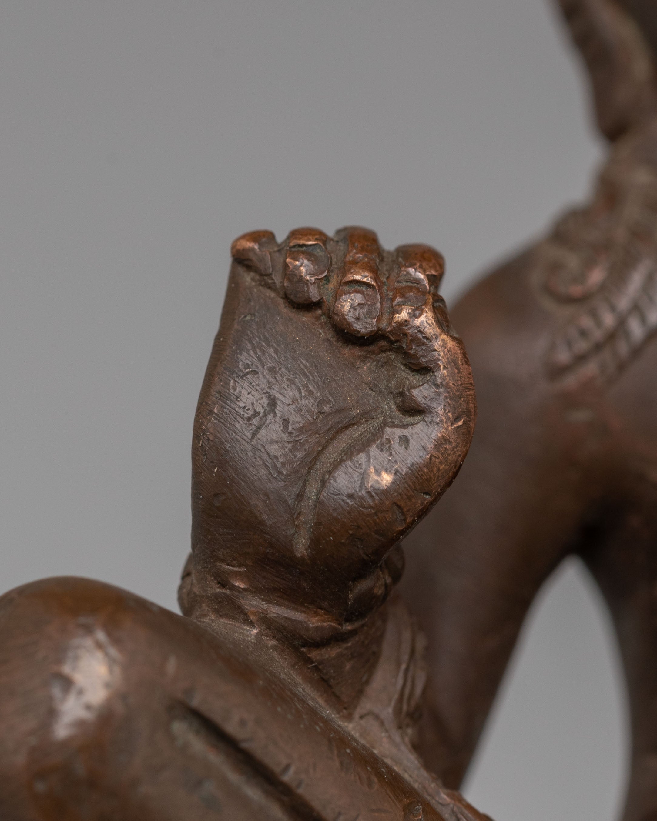 Handmade Indra Statue | Copper Lord Indra Figure with Wooden Base