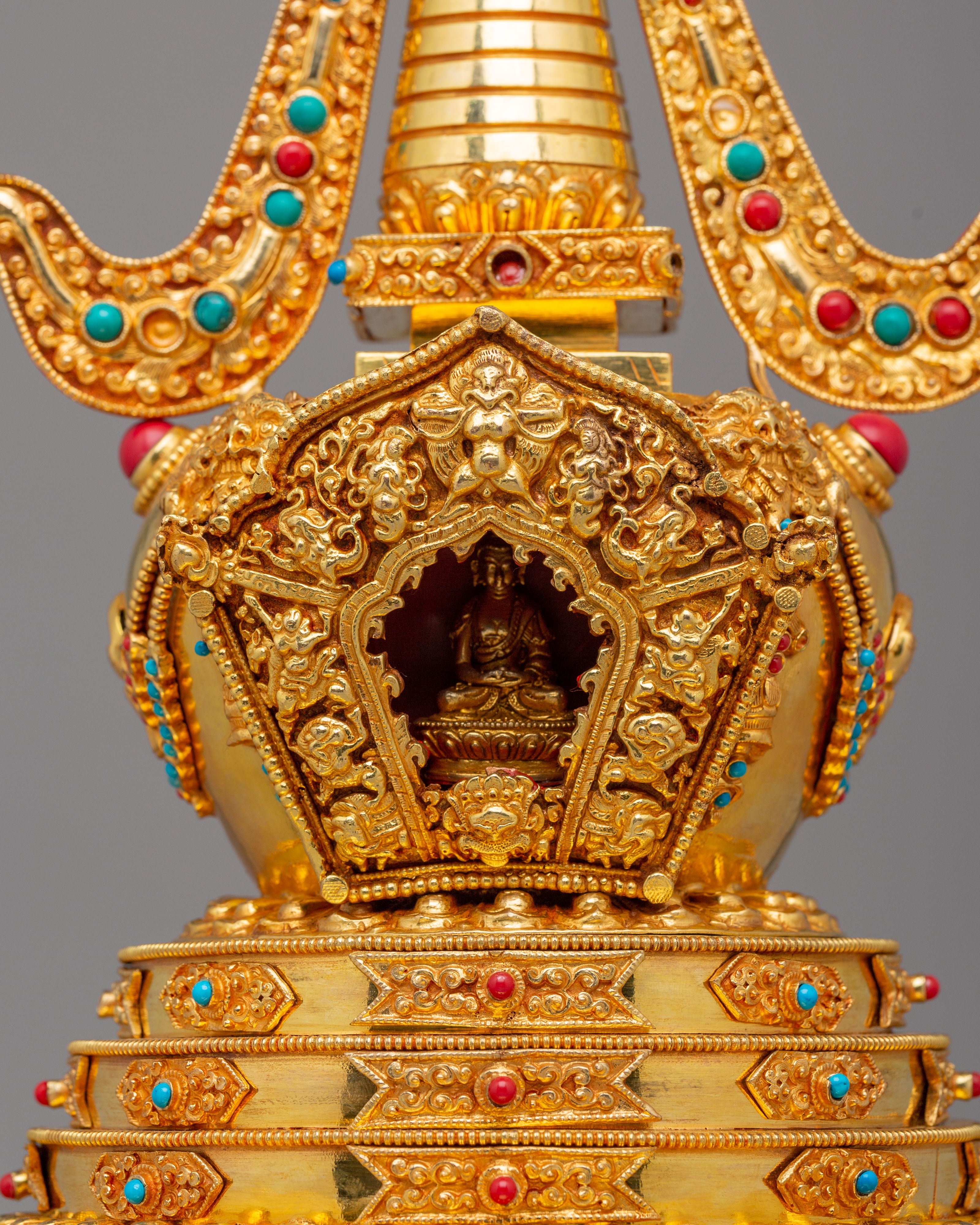 Handcrafted Stupa of Complete Victory | 24K Gold Plated with Gemstones