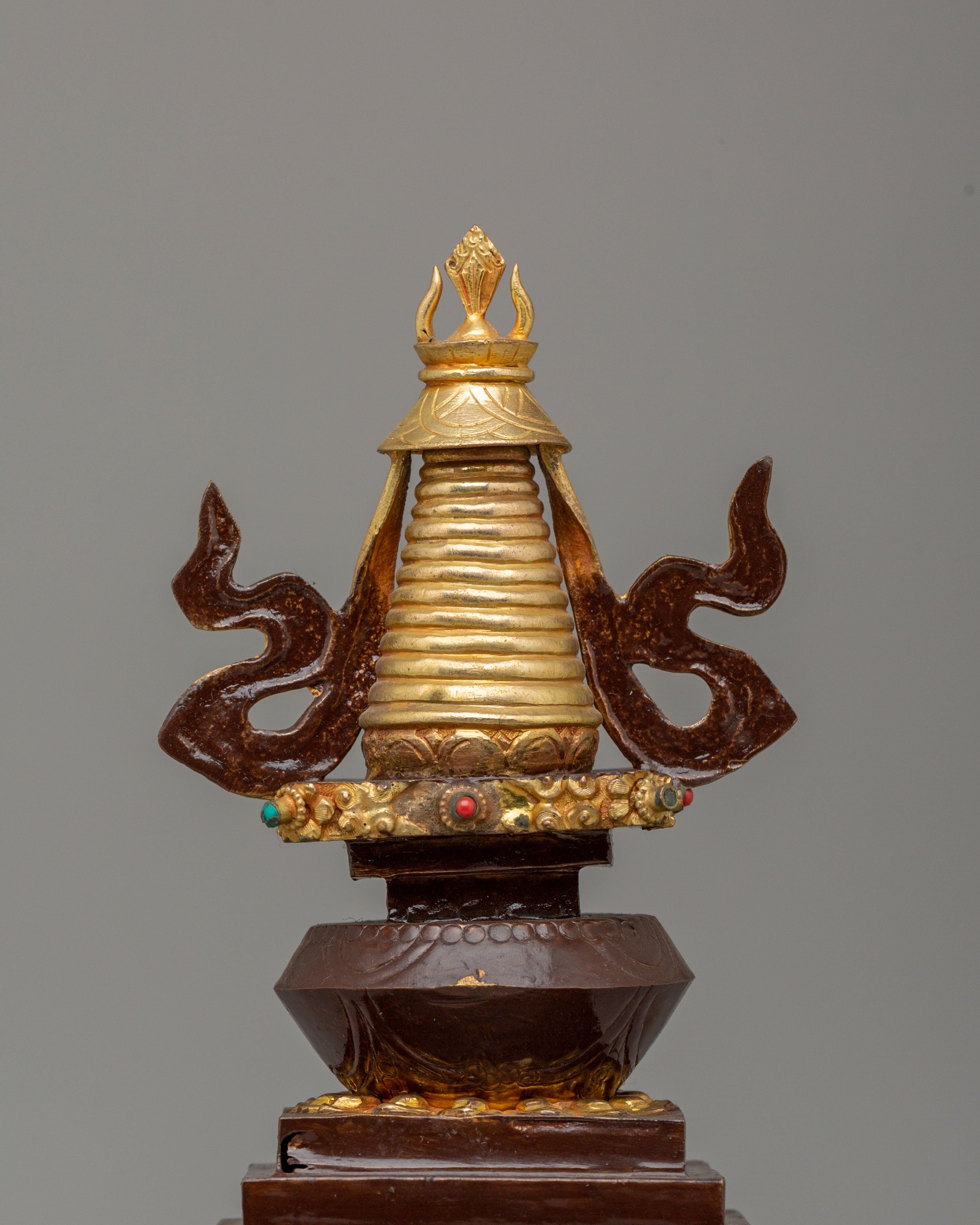Handcrafted Altar Enlightenment Stupa | Tibetan Copper Spiritual Sculpture