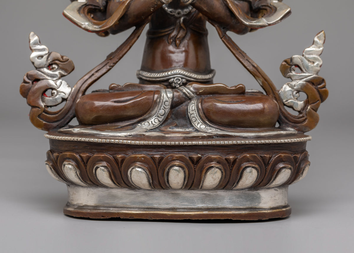 Tibetan Altar Avalokiteshvara Statue | Gold Plated Chenrezig Buddhist Sculpture