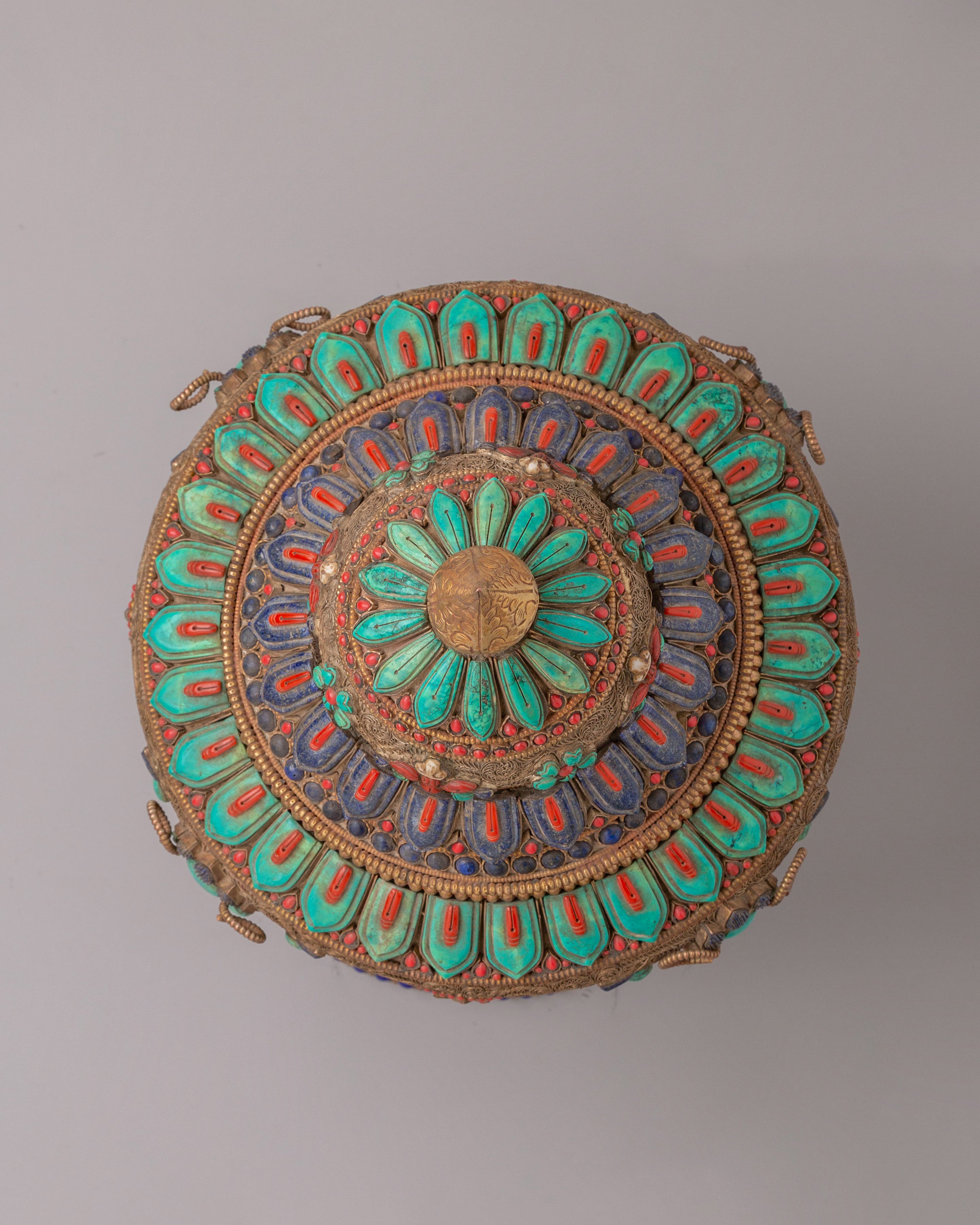 Dhupur Tibetan Rice Pot | Copper Body with Hand-Carved Deities