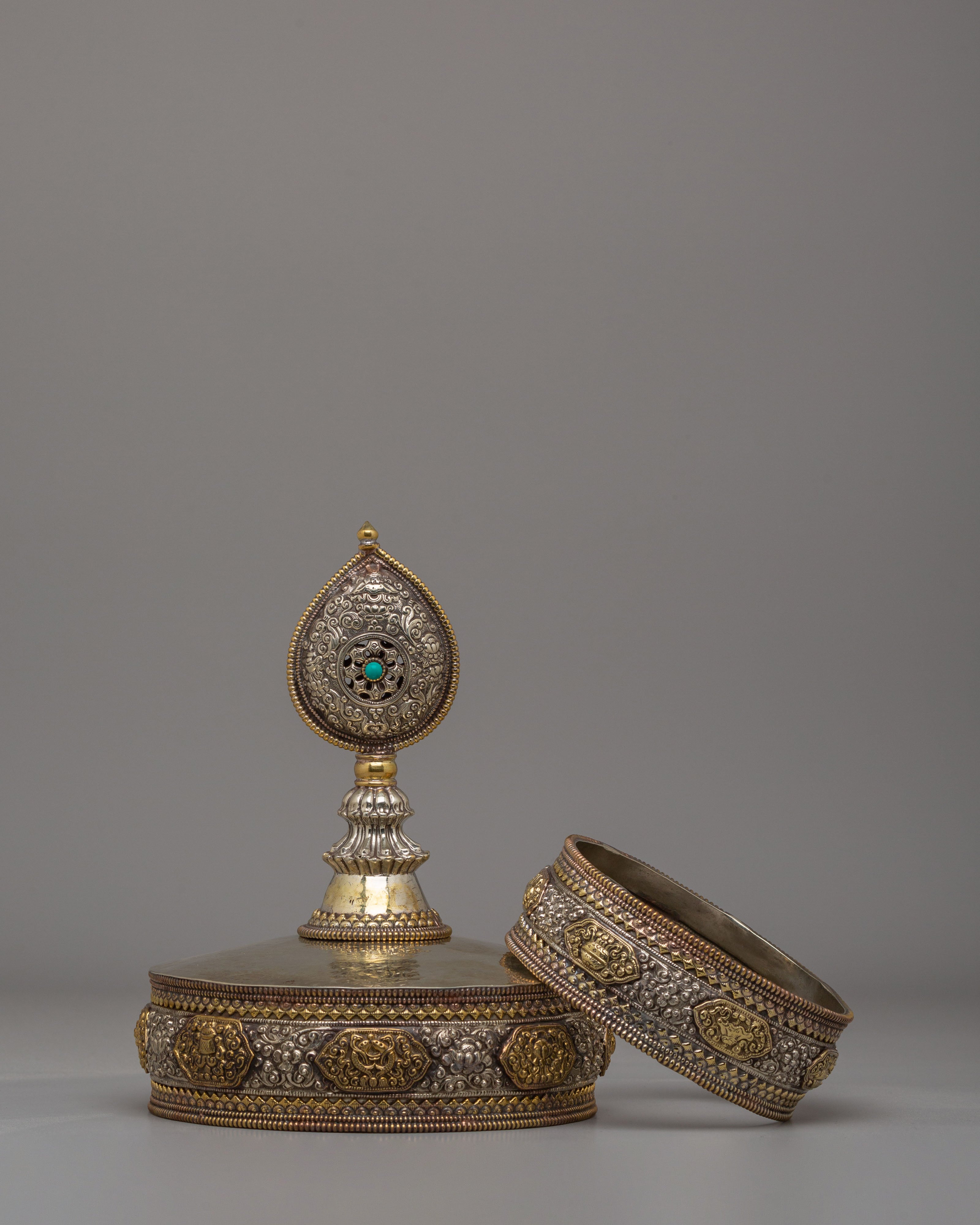 Traditional Altar Mandala Offering Set | Silver and Gold Plated Tibetan Mandala
