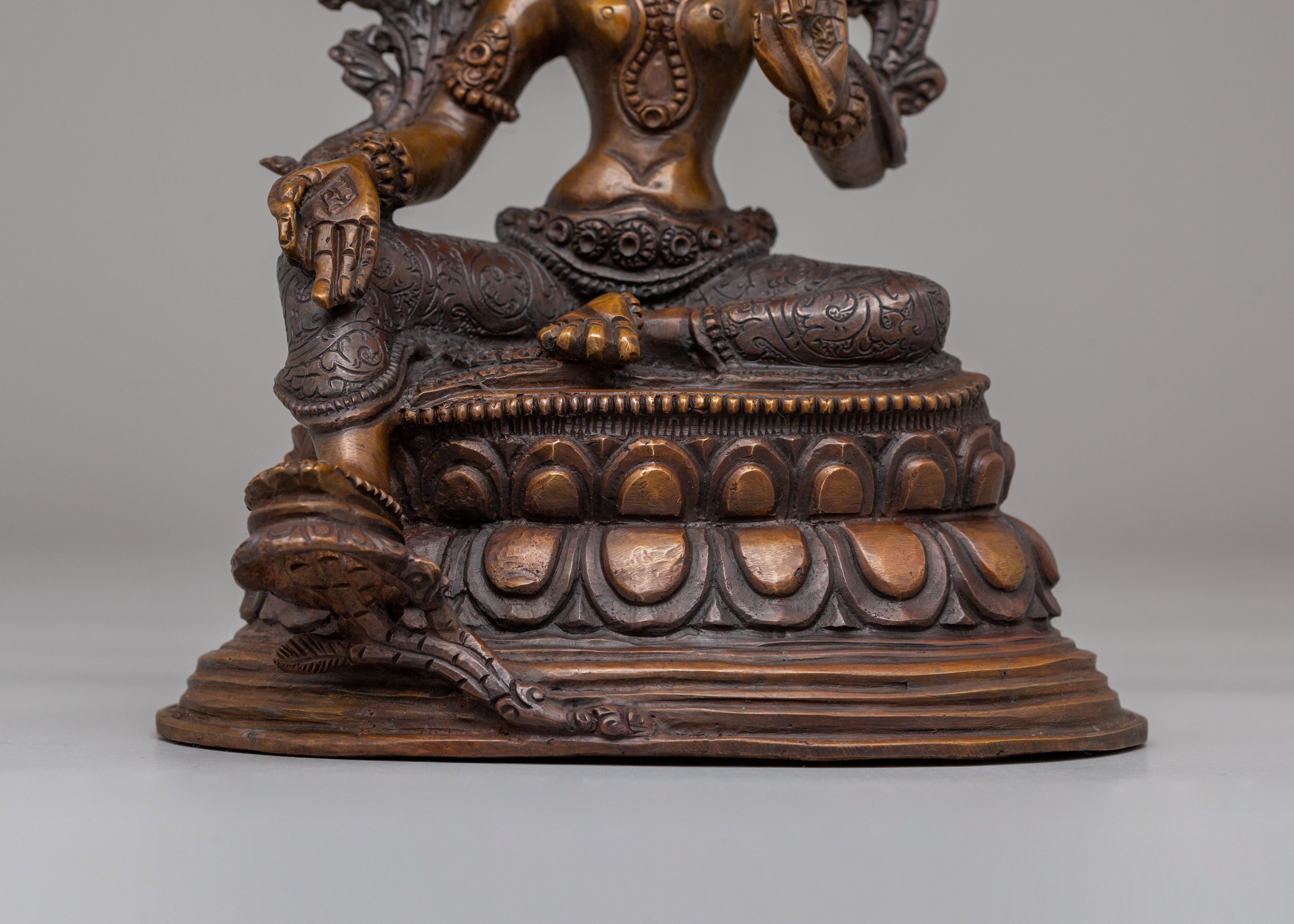 Himalayan Green Tara Goddess Statue | Oxidized Copper Tibetan Protector