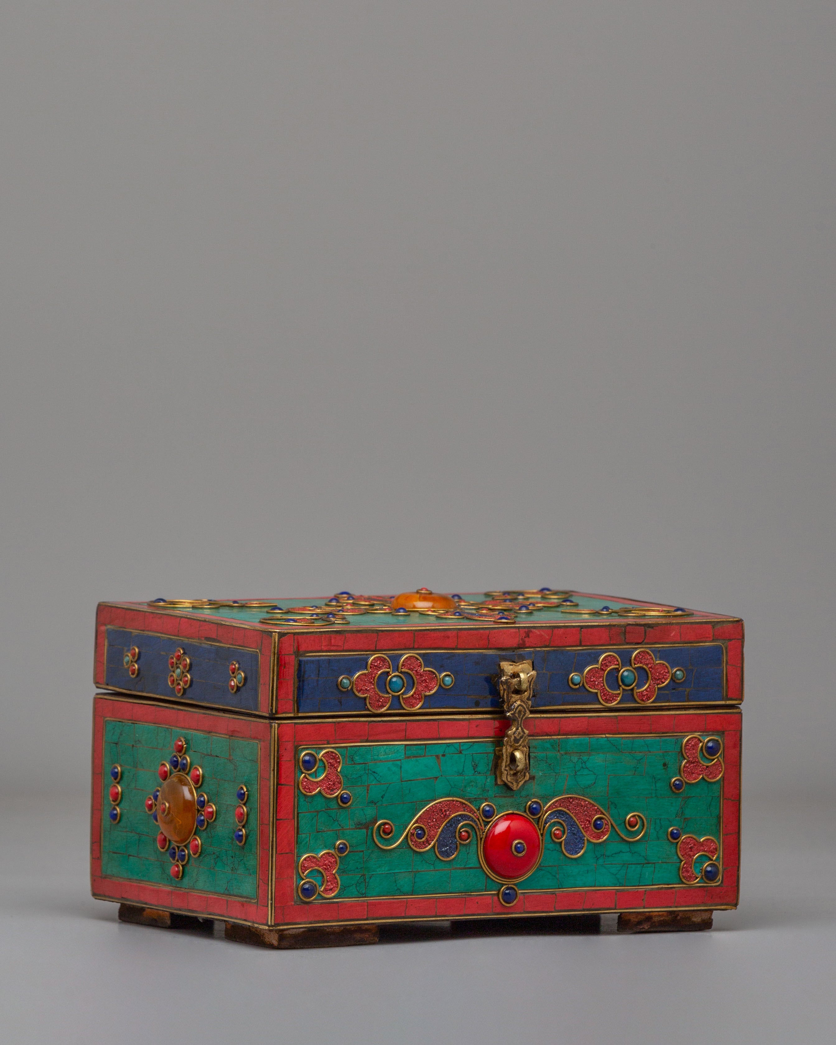 Himalayan Jewellery Storage Box | Gemstone Decorated Wooden Treasure Chest