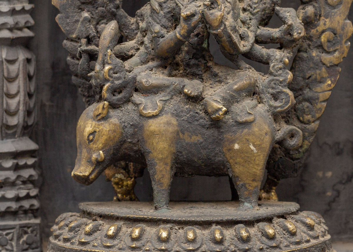 Tibetan Buddhist Marichi Statue | Handmade Brass and Wood Deity Sculpture