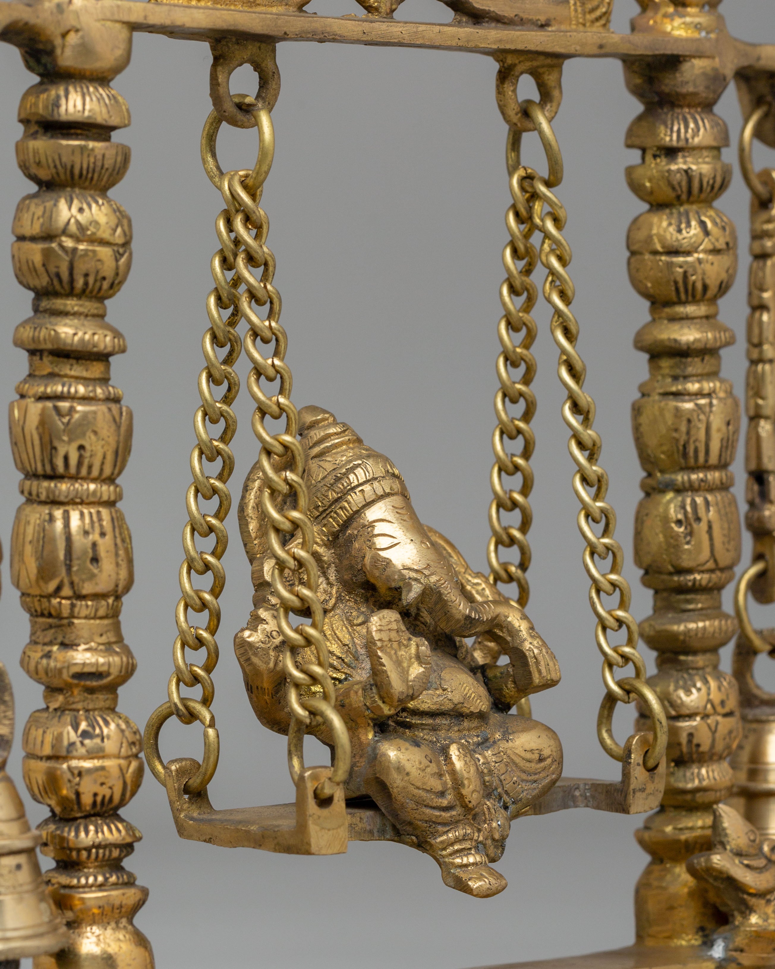 Handmade Ritual Ganesh on Swing | Brass Hindu God Figurine