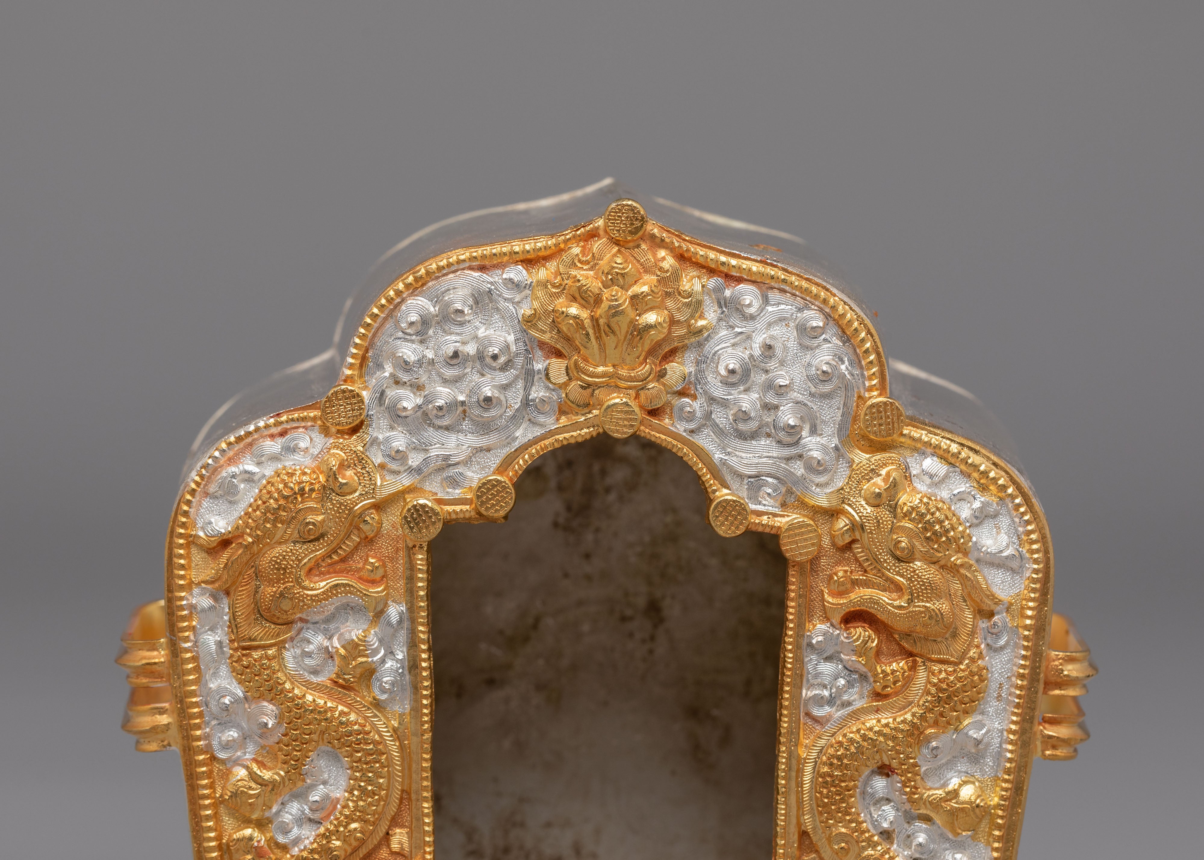 Buddhist Prayer Ghau Amulet Box | Dragon and Offering Motifs