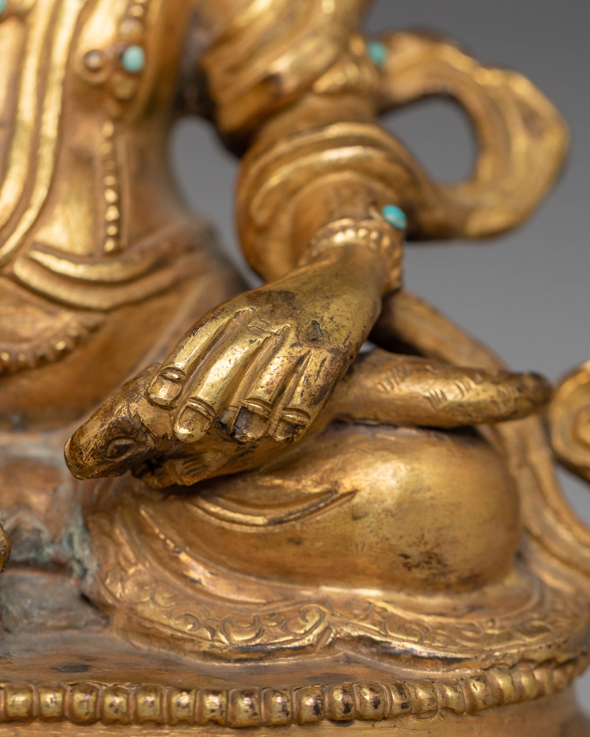 Handcrafted Copper Sculpture of Dzambhala for Altar and Dharma Decor