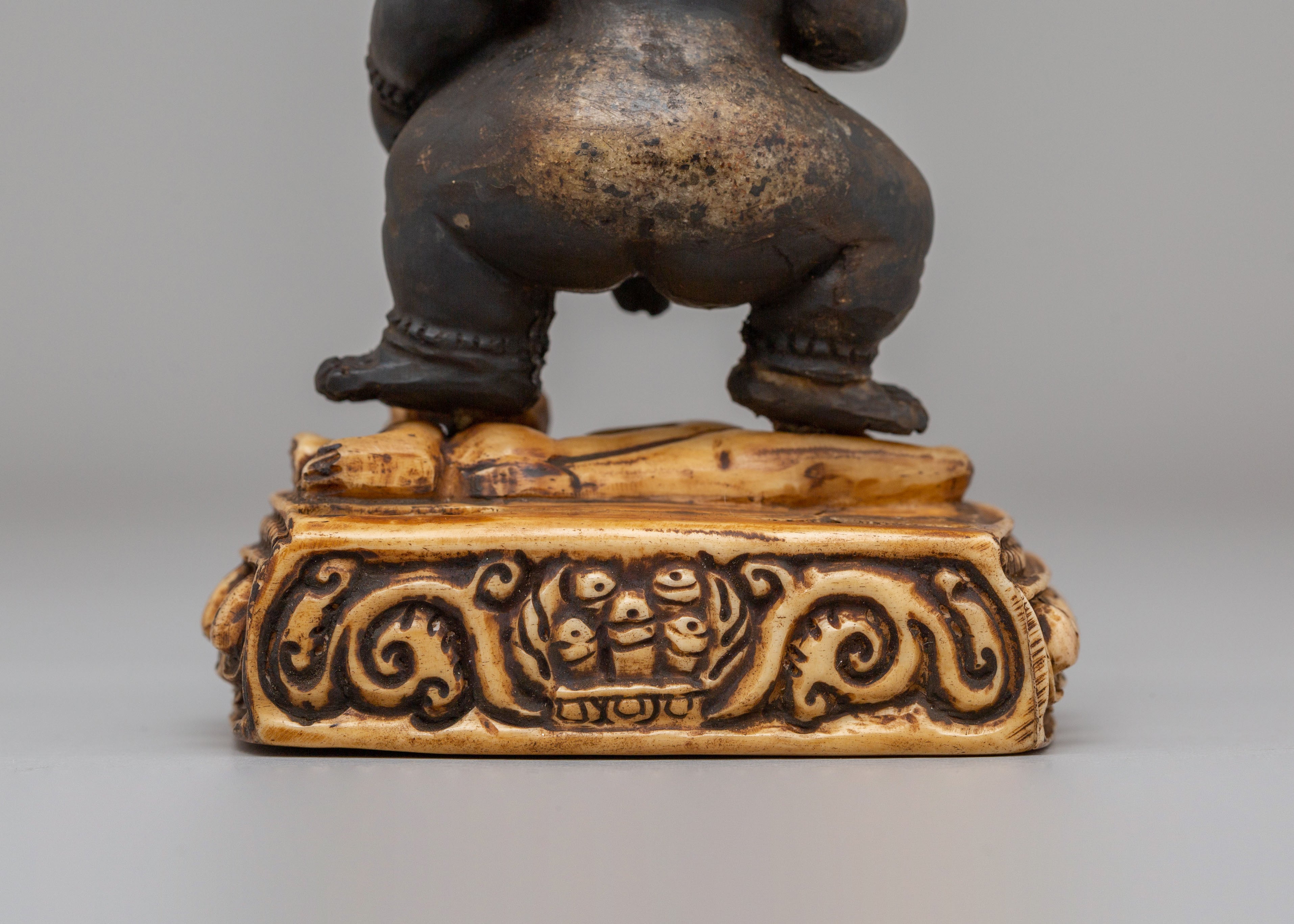 Black Dzambhala Wealth Deity Statue | Buffalo Bone Buddhist Deity Sculpture