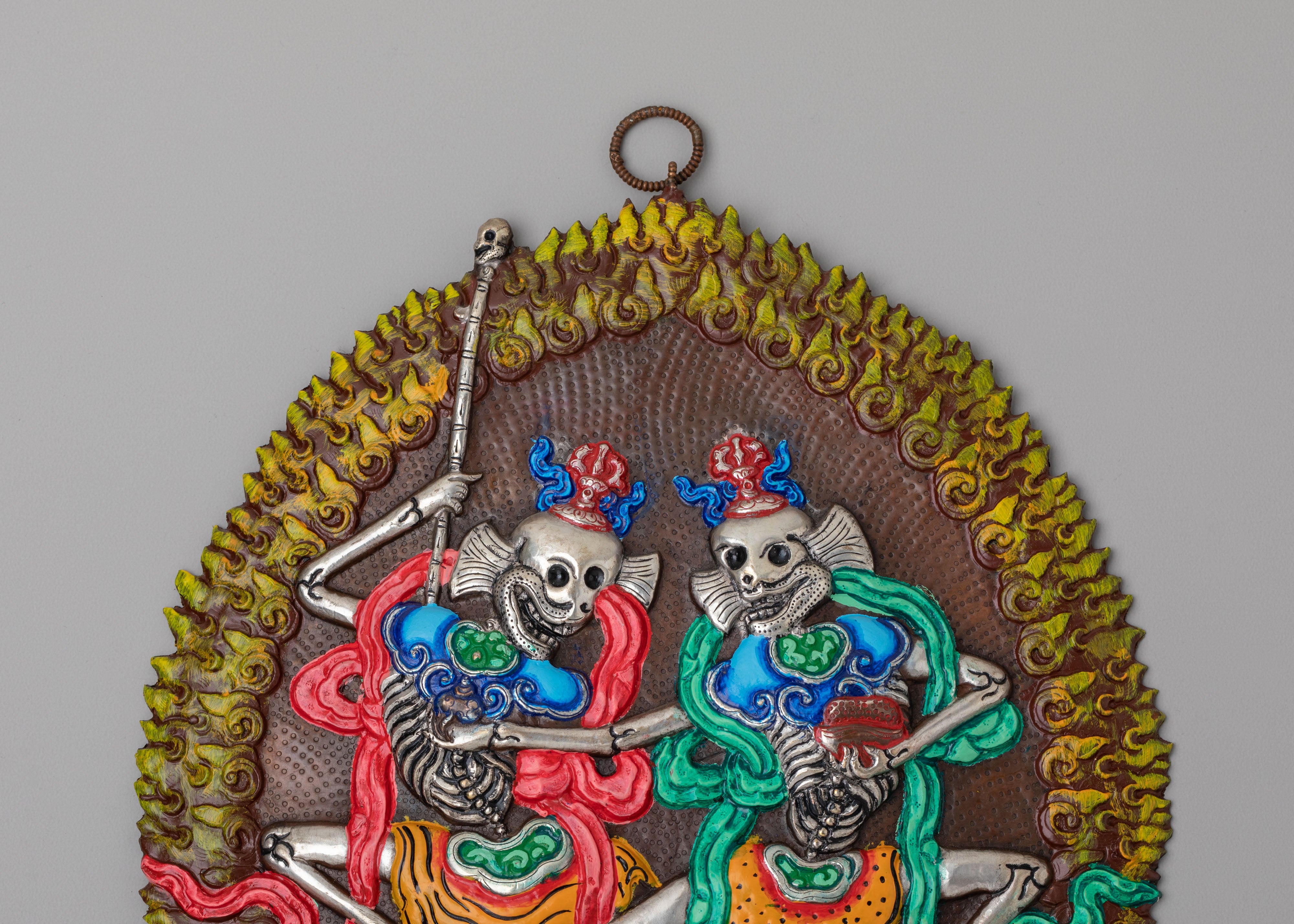 Citipati Dharmapala Wall Hanging | Handcrafted Tibetan Protector Deity Artwork