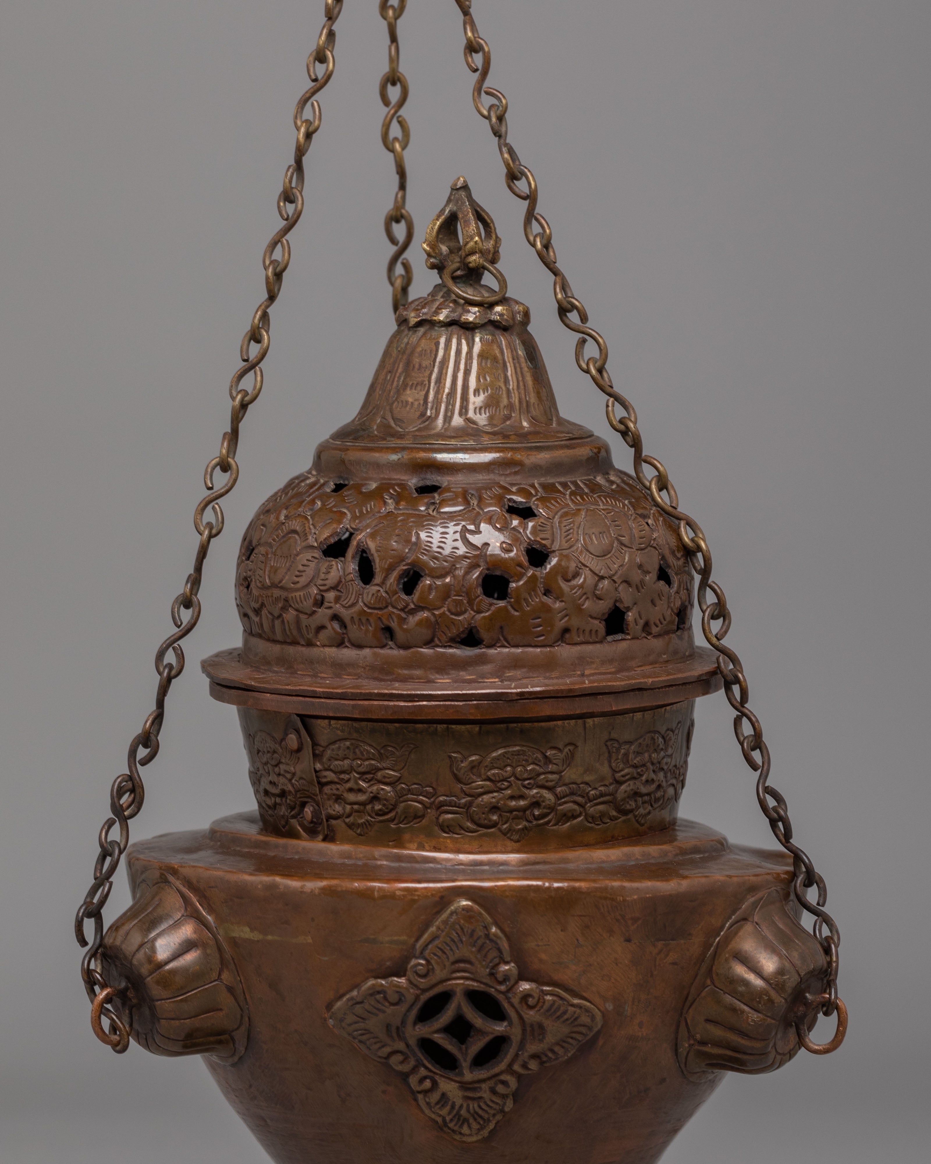 Traditional Buddhist Hanging Incense Burner | Oxidized Copper for Altar and Meditation