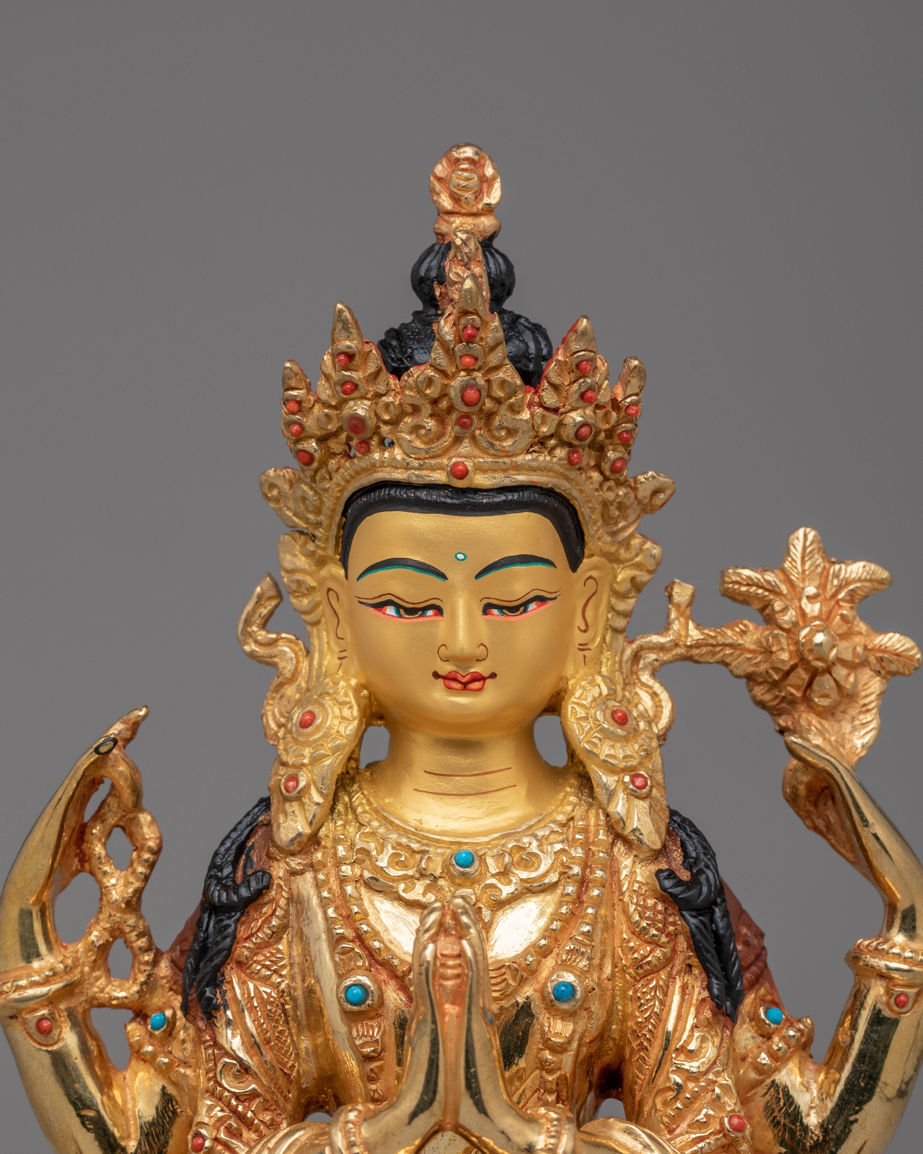 Ceremonial Chenrezig Shrine Sculpture | Tibetan Avalokiteshvara Deity