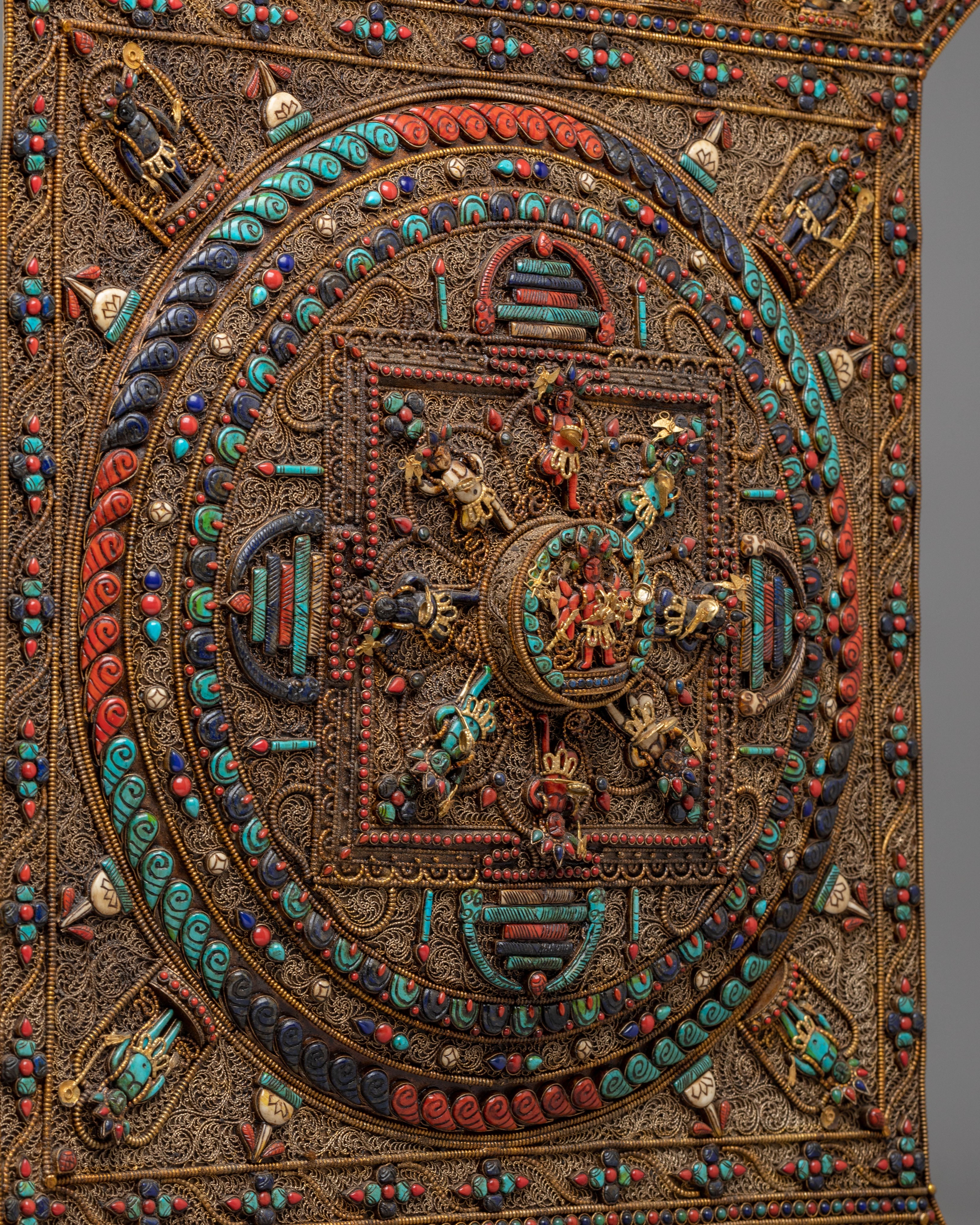 Tibetan Mandala Metal Thangka | Silver Filigree Buddhist Wall Art