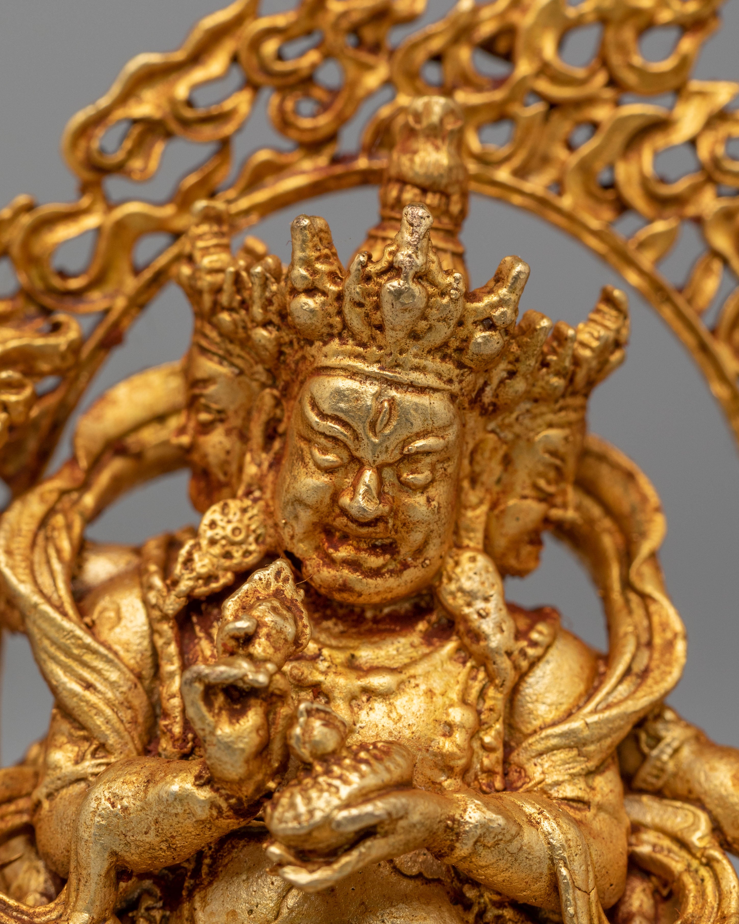 Tibetan Red Dzambhala Wealth Deity Statue | Handcrafted Copper Body with Gold Plating