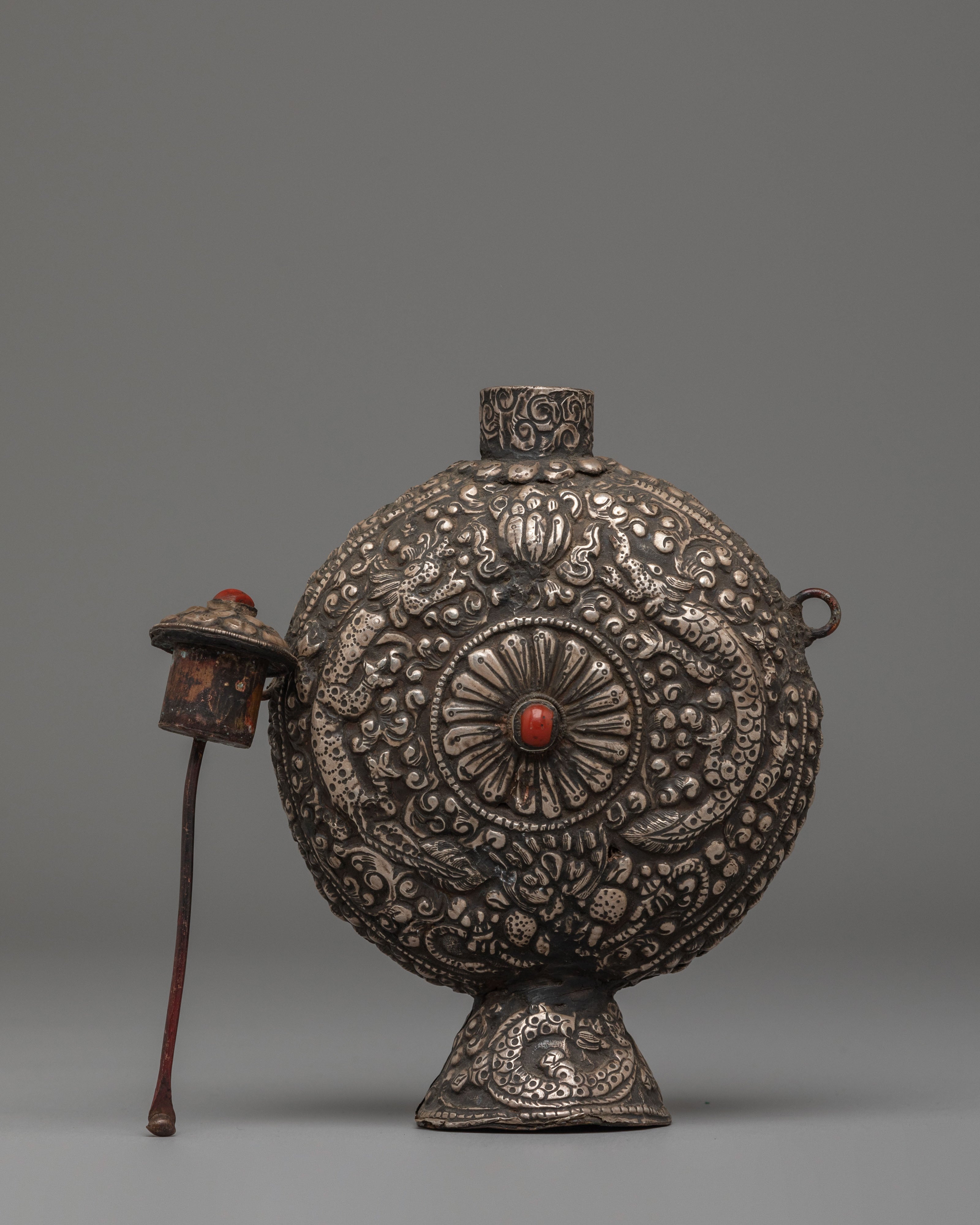 Traditional Himalayan Snuff Bottle | Handcrafted Silver Decorative Vessel