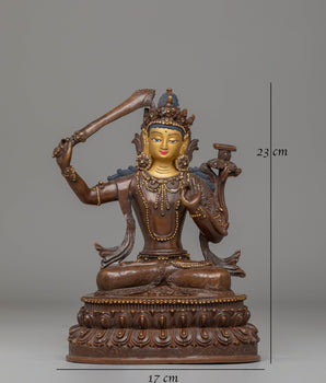 Handcrafted Tibetan Manjushri Bodhisattva Sculpture for Decor