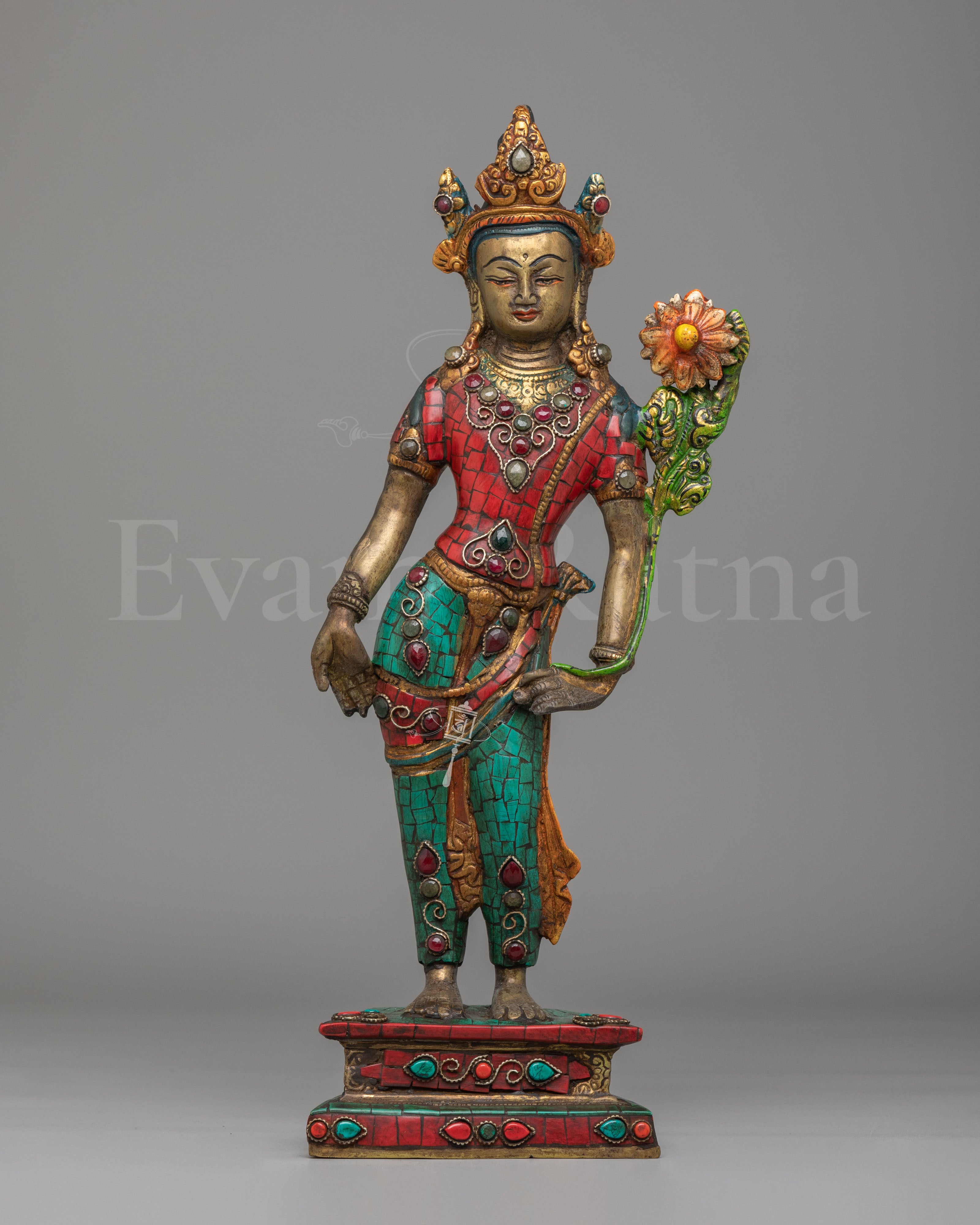 Traditional Standing Green Tara Altar Sculpture