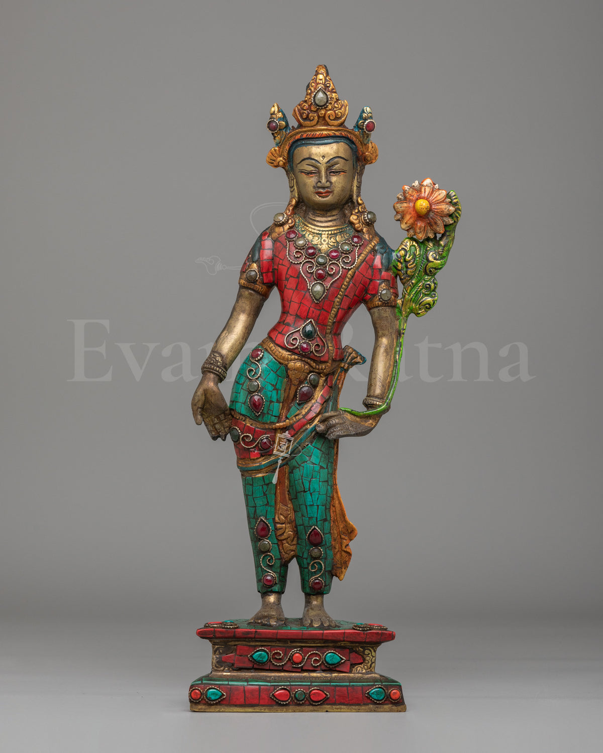 Traditional Standing Green Tara Altar Sculpture