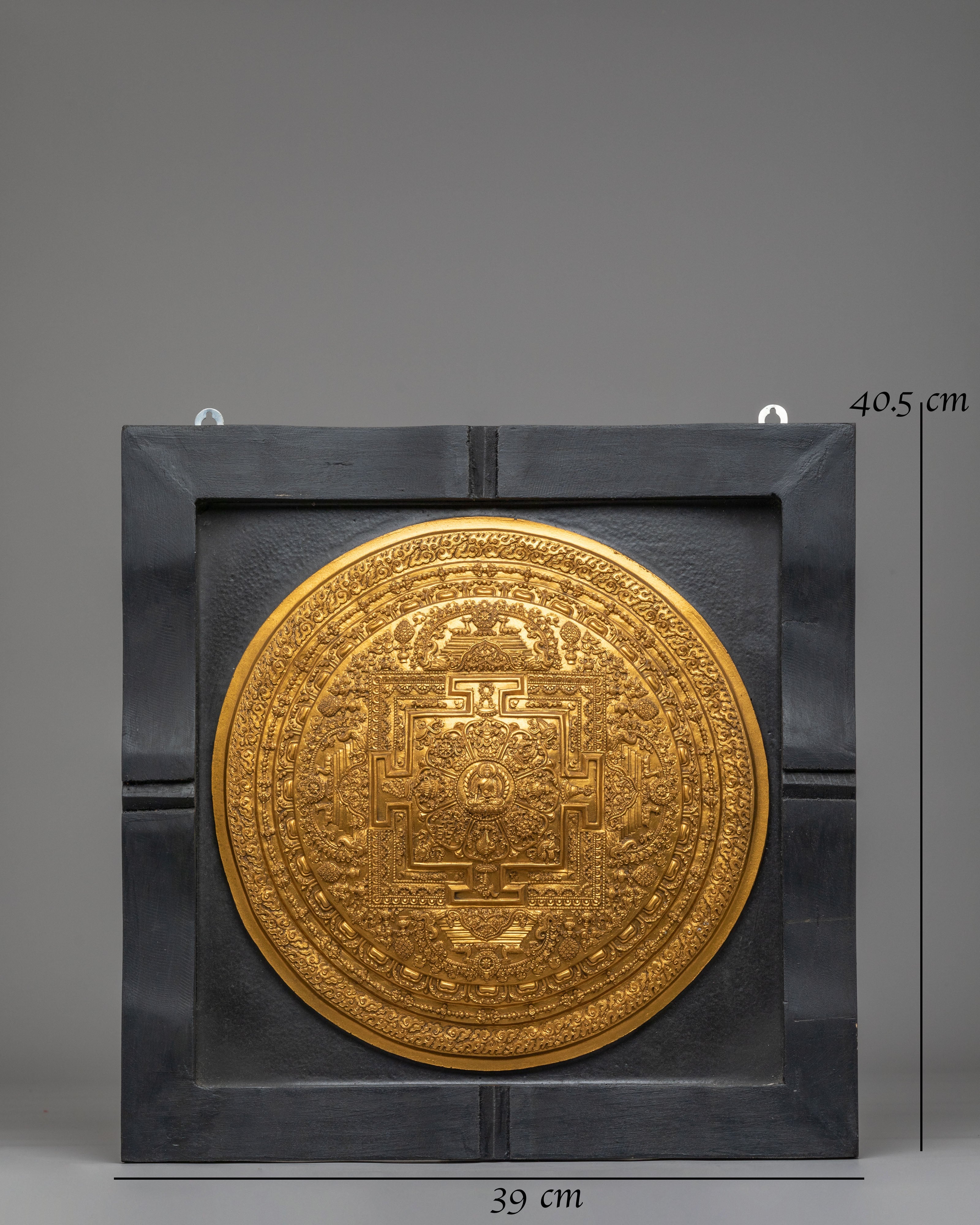 Sacred Buddha Mandala Wall Hanging | Brass Buddhist Artwork with Wooden Frame
