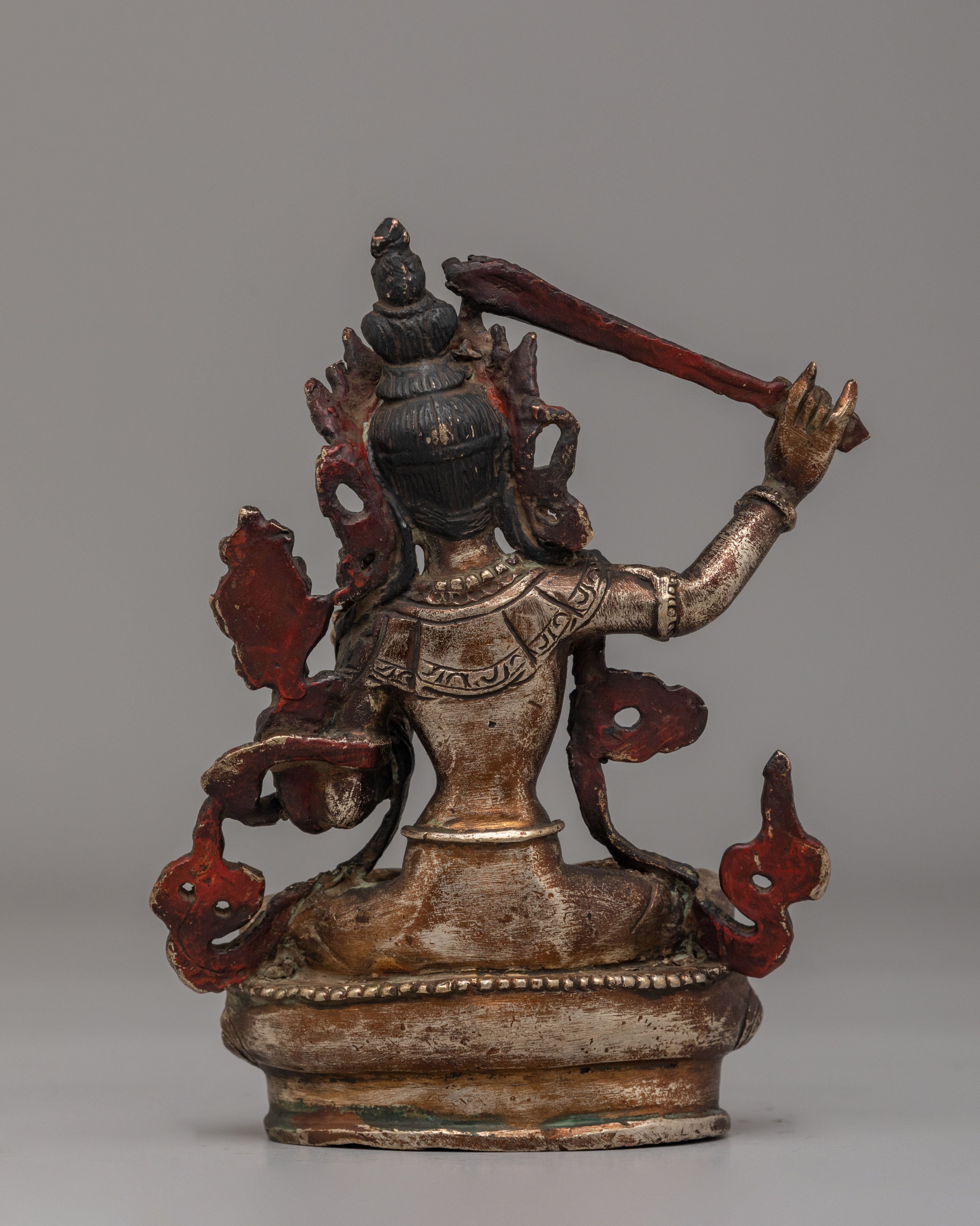 Himalayan Manjushri Statue for Shrine | Oxidized Brass Wisdom Deity