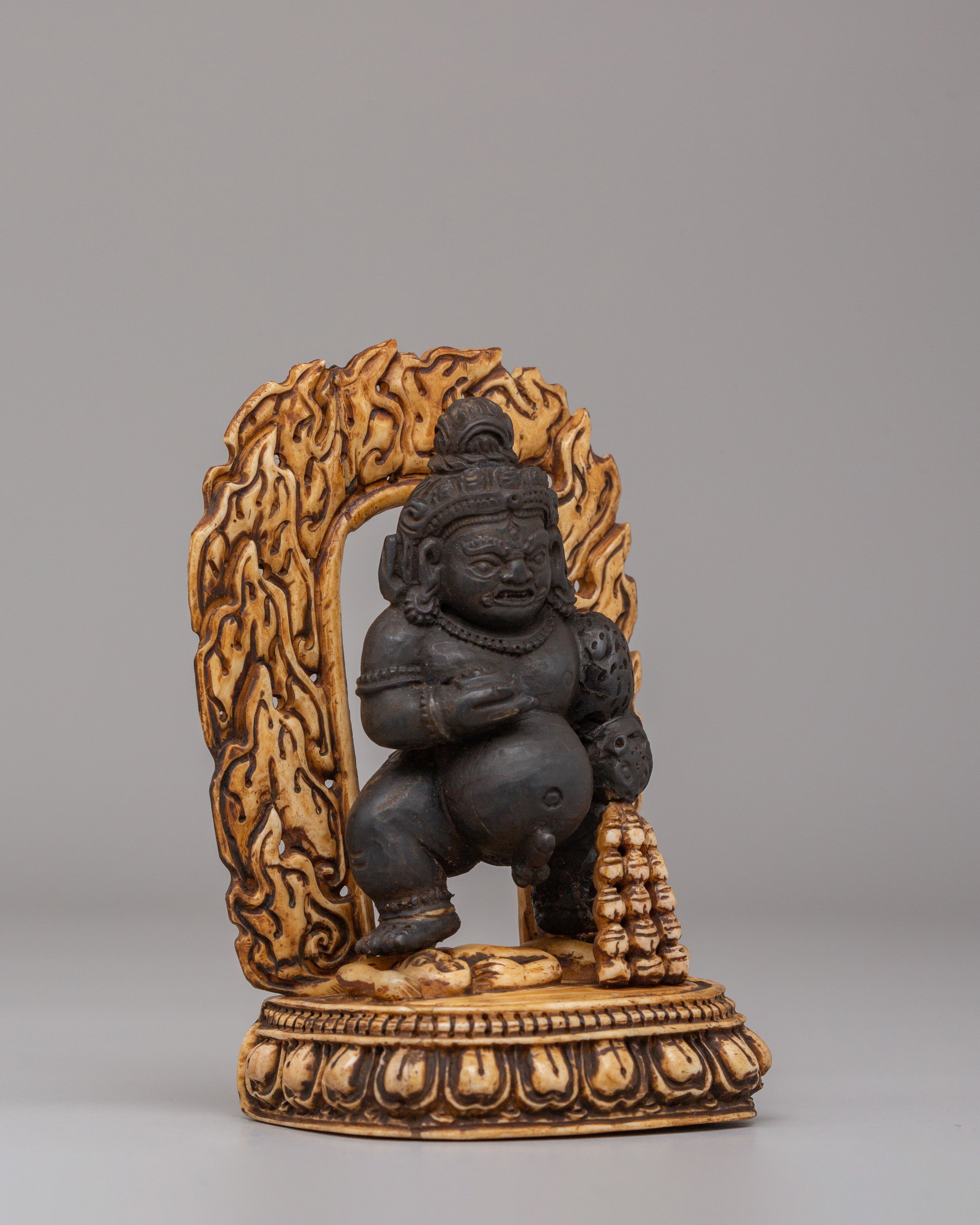 Black Dzambhala Wealth Deity Statue | Buffalo Bone Buddhist Deity Sculpture